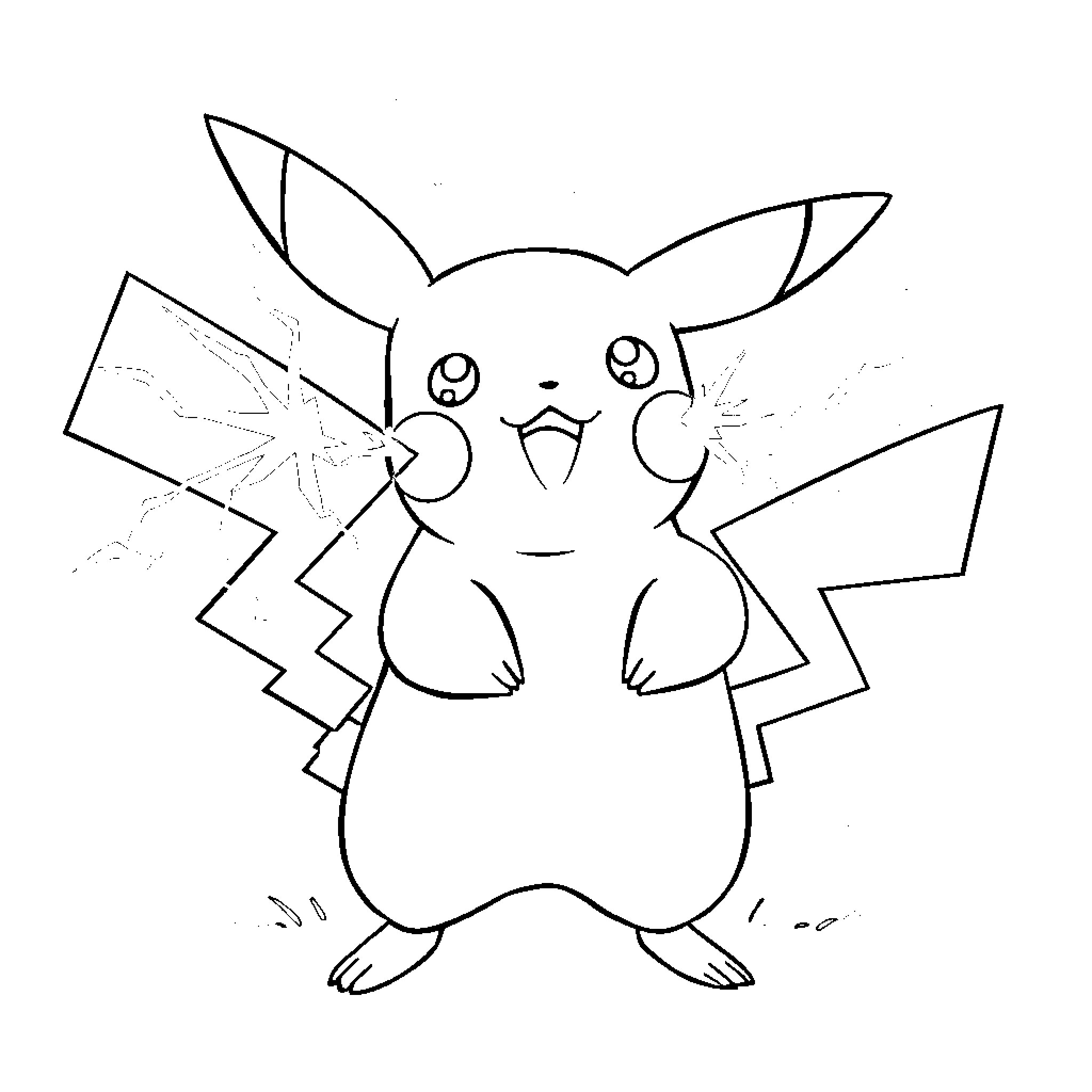 Pikachu's Adorable Expressions and Poses Coloring Page (free black-and-white line drawing printable PDF for all, from beginners to advanced learners, including children, teens, adults, and seniors)