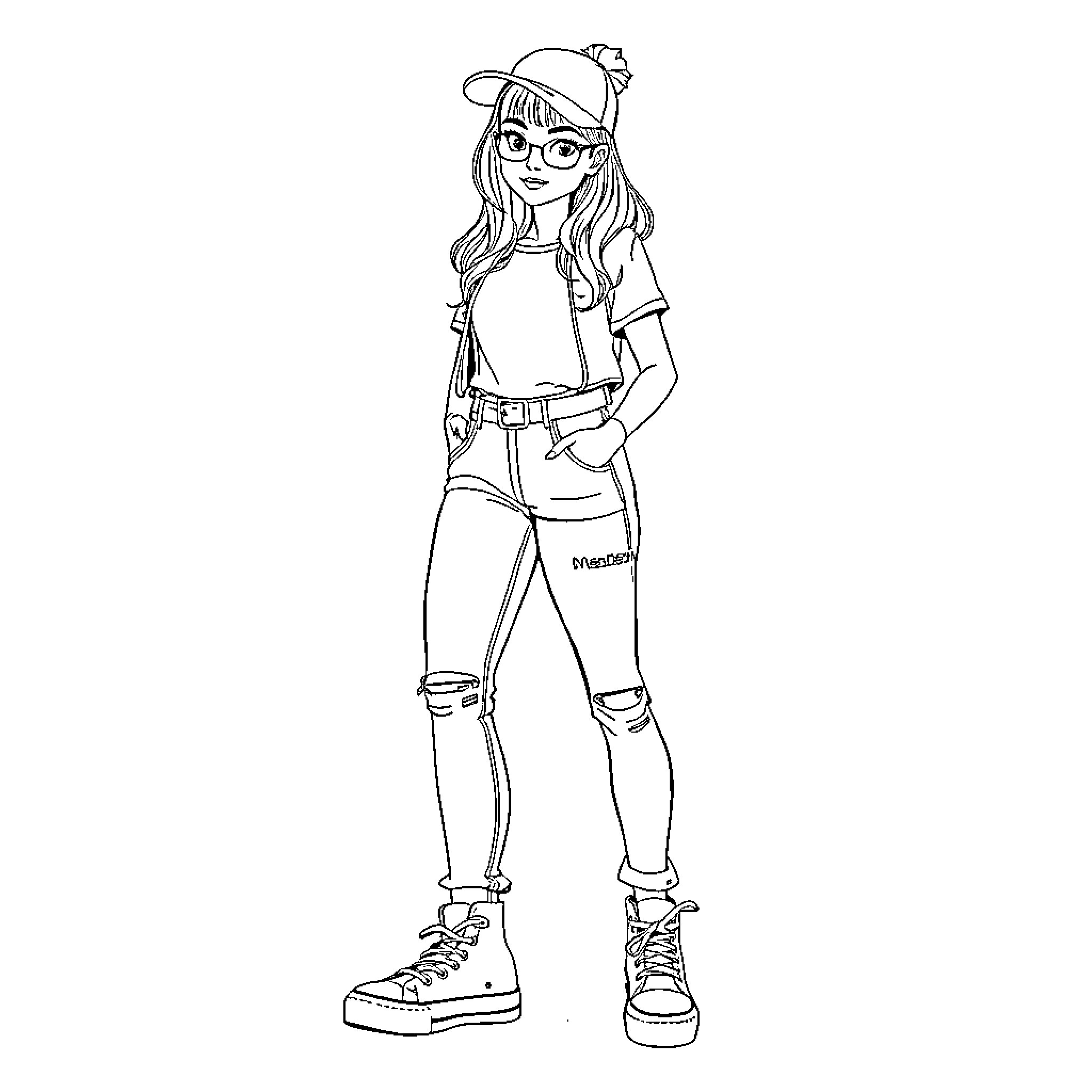 Madison Beer posing in casual outfit and accessories Coloring Page (free black-and-white line drawing printable PDF for all, from beginners to advanced learners, including children, teens, adults, and seniors)