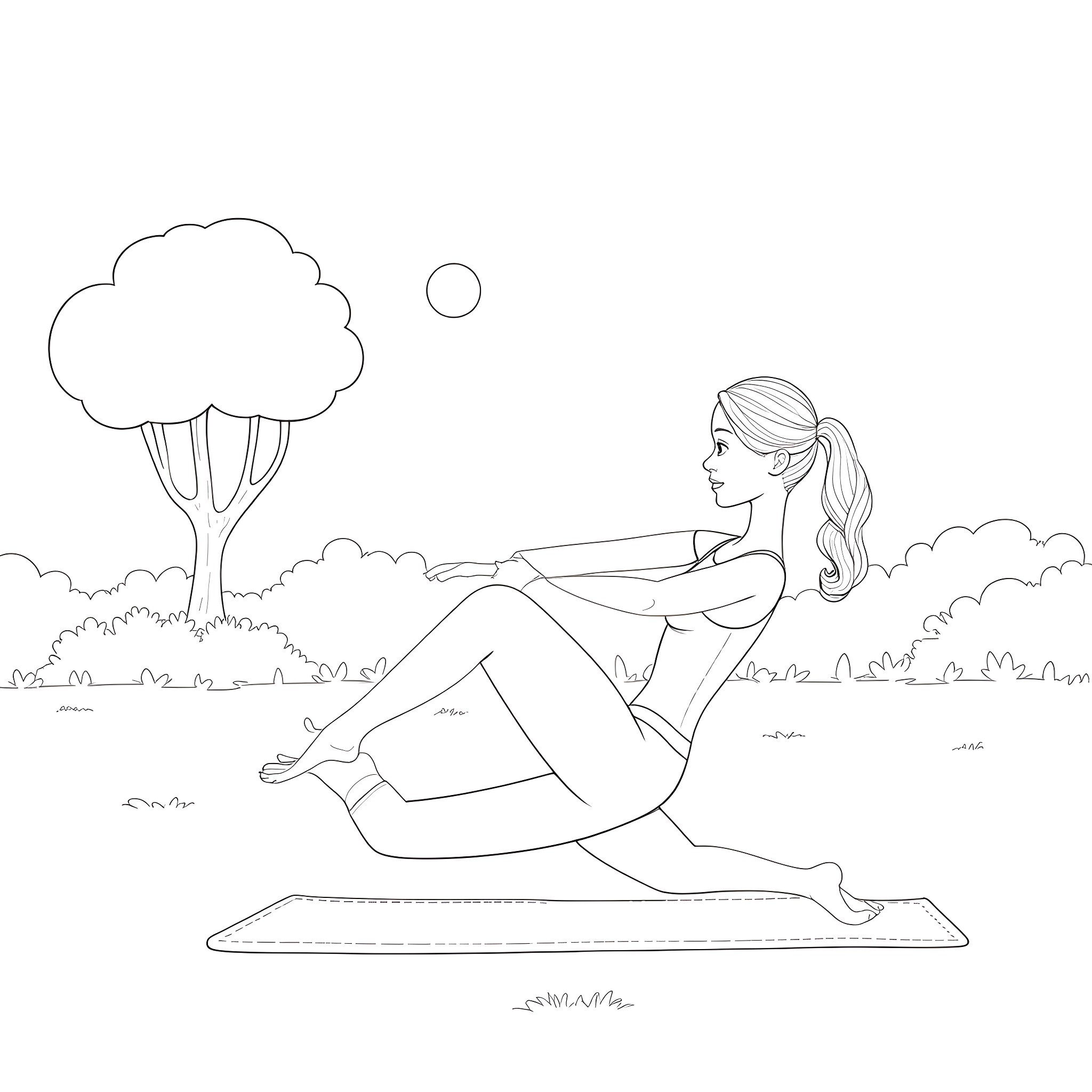Barbie relaxing in the park Coloring Page (free black-and-white line drawing printable PDF for all, from beginners to advanced learners, including children, teens, adults, and seniors)