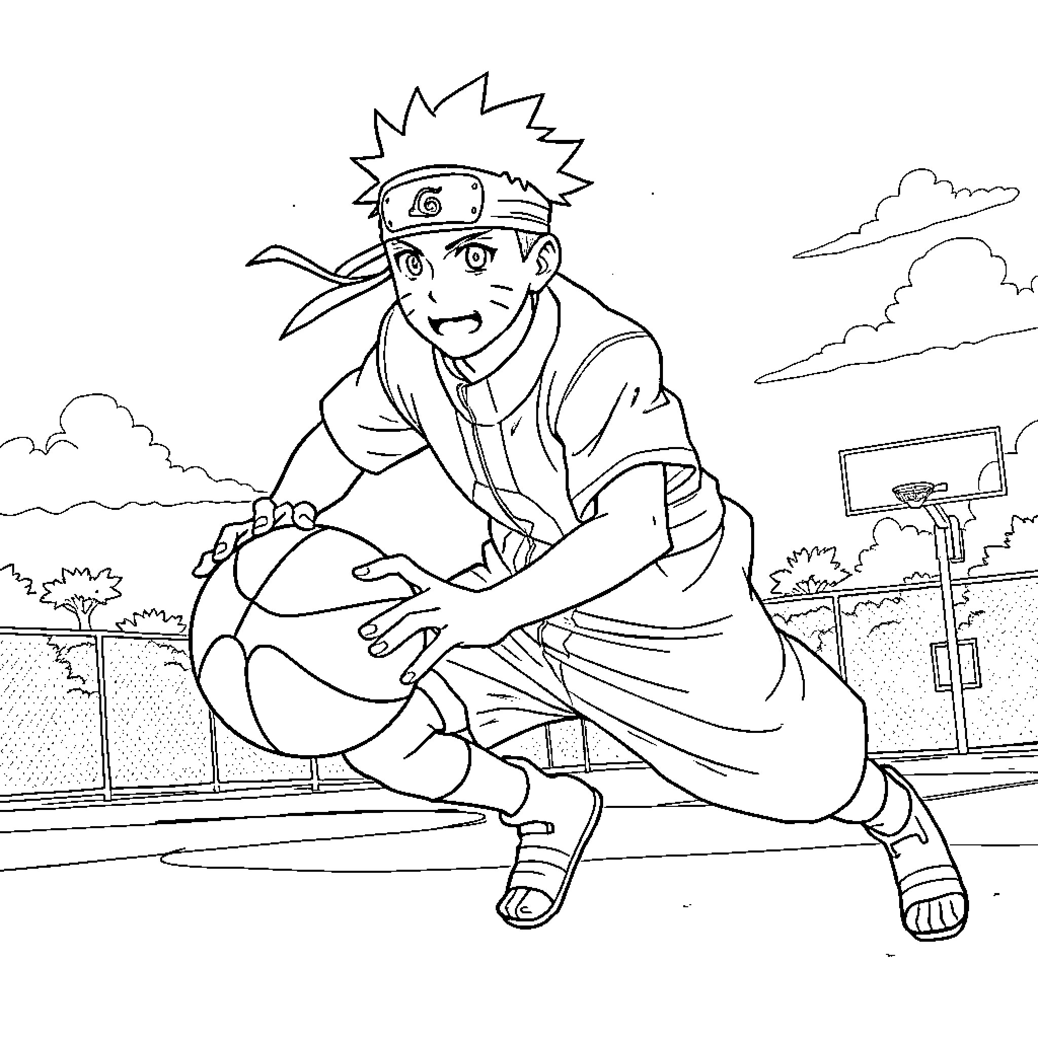 Naruto racing forward with determination Coloring Page (free black-and-white line drawing printable PDF for all, from beginners to advanced learners, including children, teens, adults, and seniors)