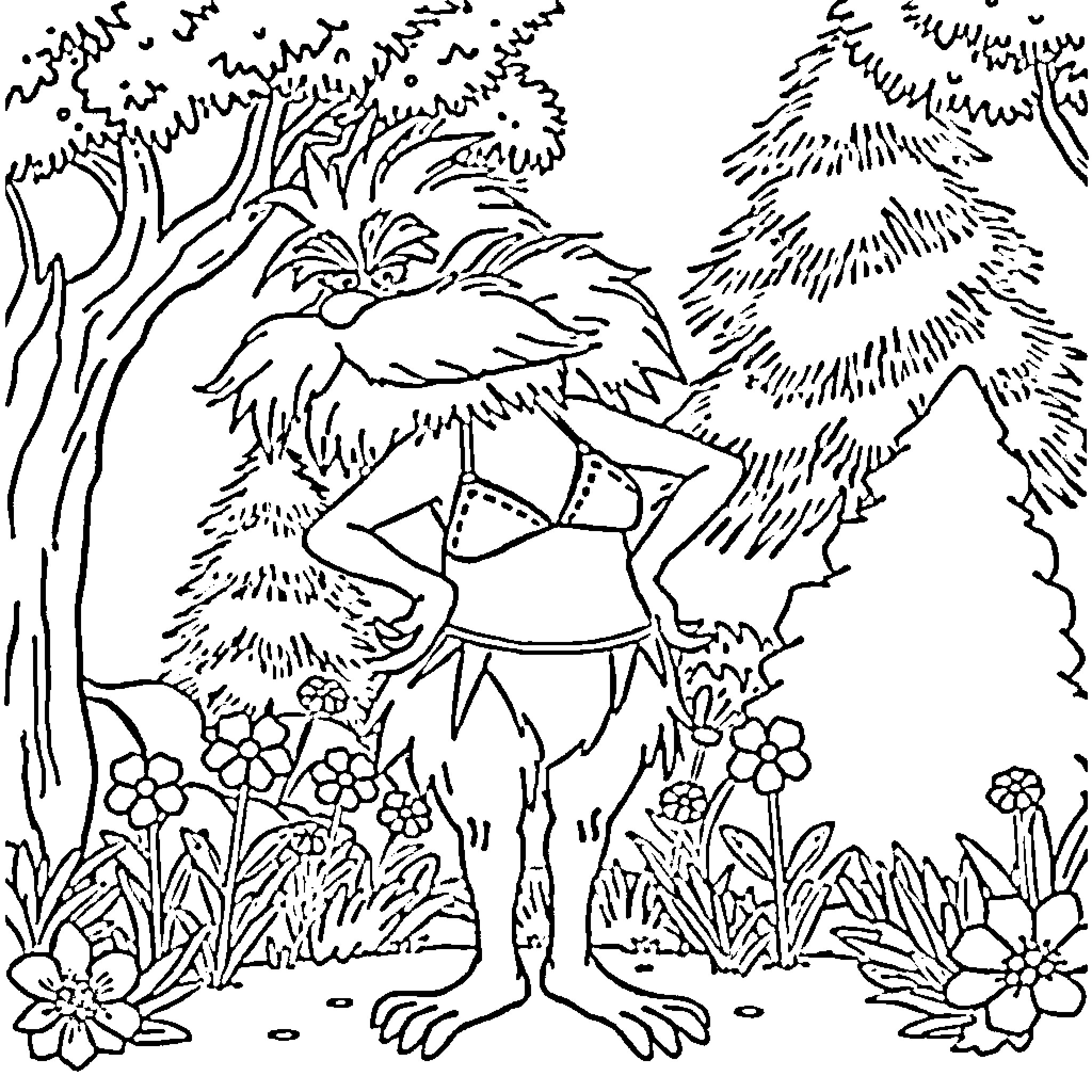 Lorax in the Enchanted Forest Coloring Page (free black-and-white line drawing printable PDF for all, from beginners to advanced learners, including children, teens, adults, and seniors)