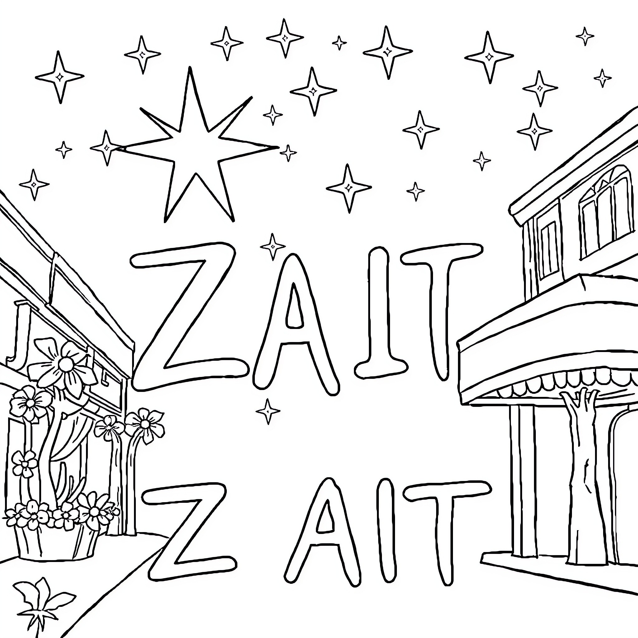 Estrella Starry Night in the City Coloring Page (free black-and-white line drawing printable PDF for all, from beginners to advanced learners, including children, teens, adults, and seniors)