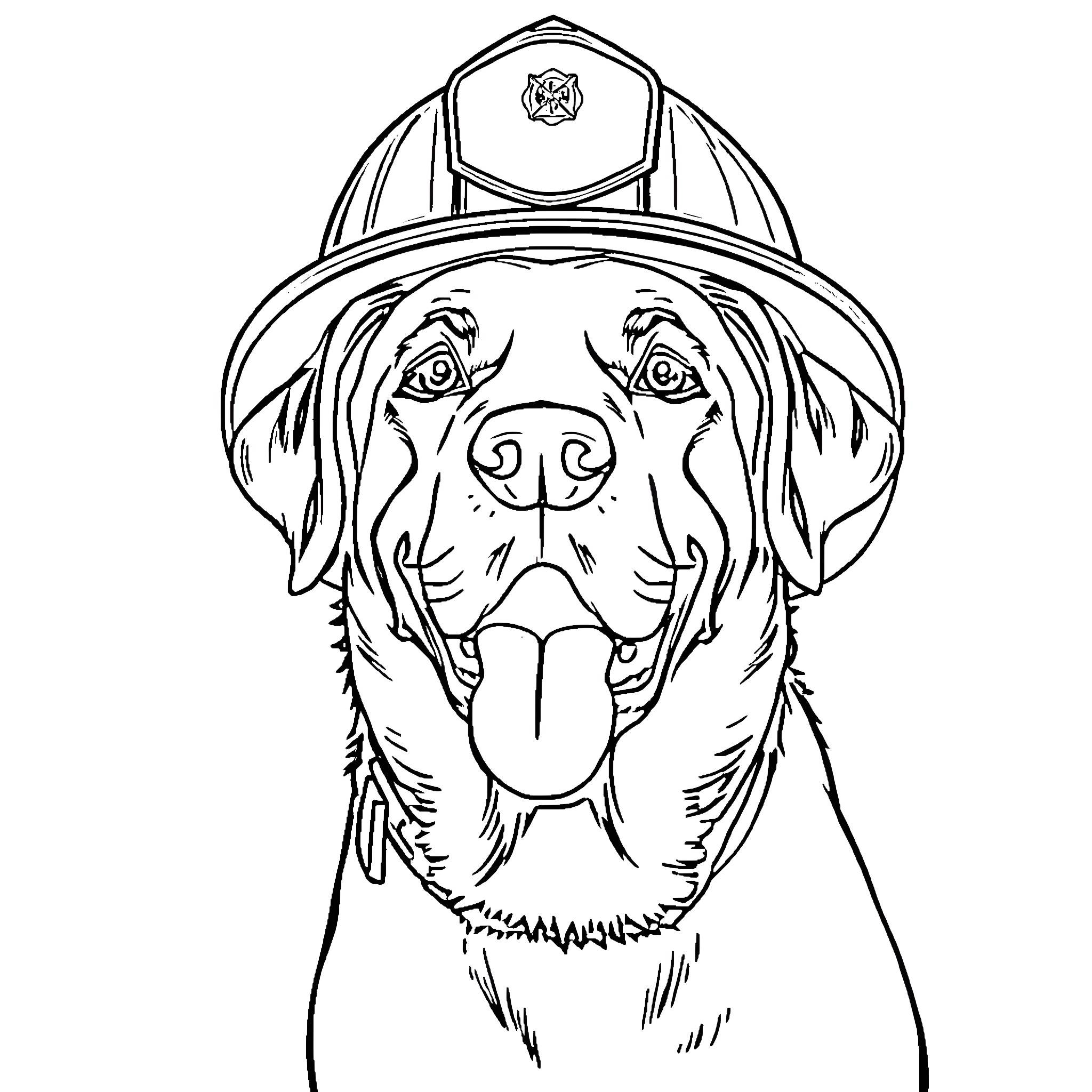 Labrador firefighter in protective gear Coloring Page (free black-and-white line drawing printable PDF for all, from beginners to advanced learners, including children, teens, adults, and seniors)