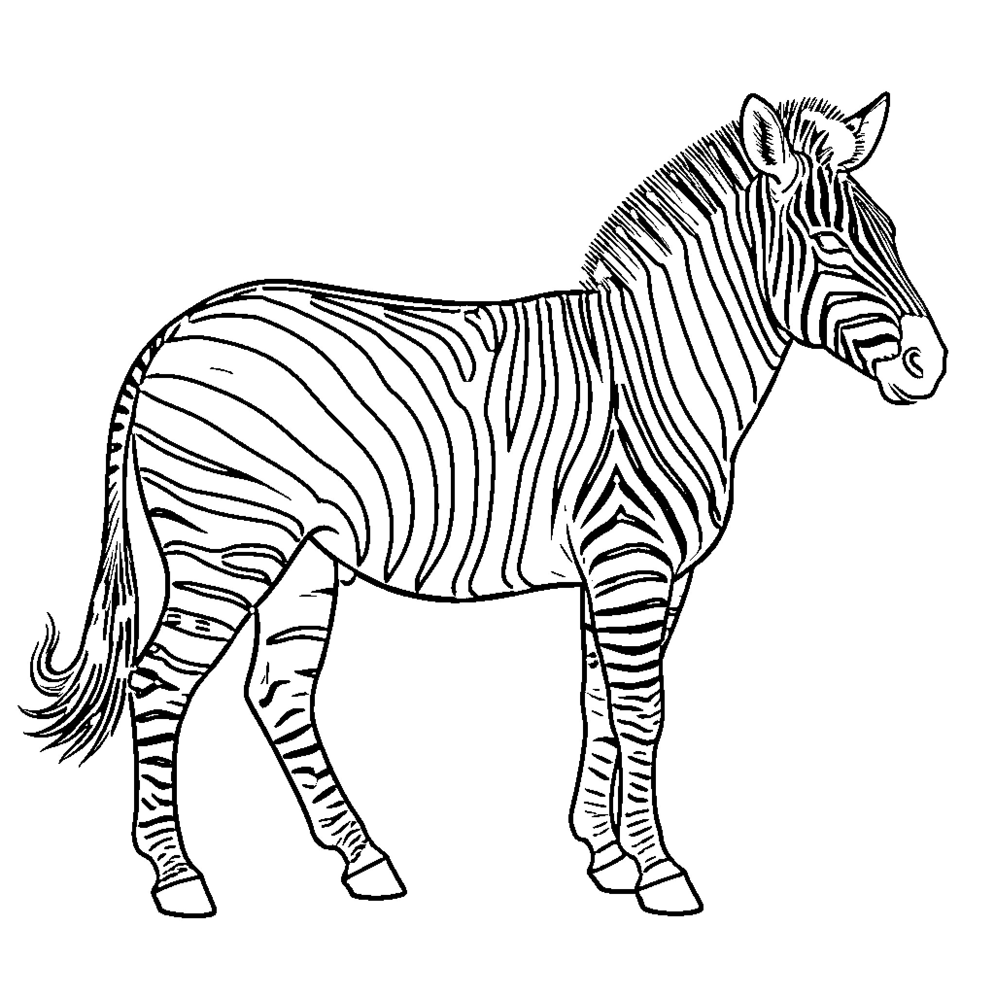 Zebra standing confidently in the wild Coloring Page (free black-and-white line drawing printable PDF for all, from beginners to advanced learners, including children, teens, adults, and seniors)