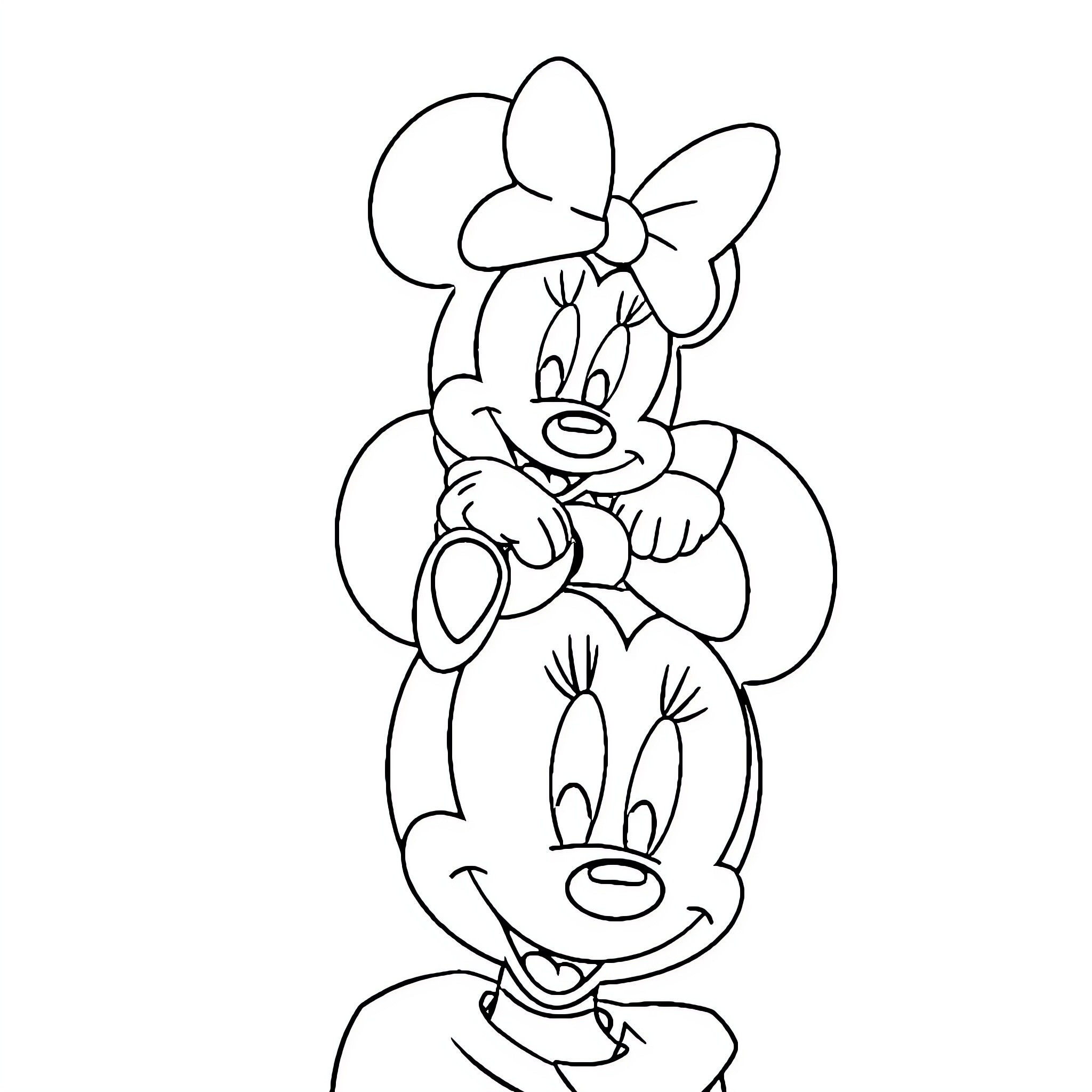 Minnie in a Cheerful Pose Coloring Page (free black-and-white line drawing printable PDF for all, from beginners to advanced learners, including children, teens, adults, and seniors)