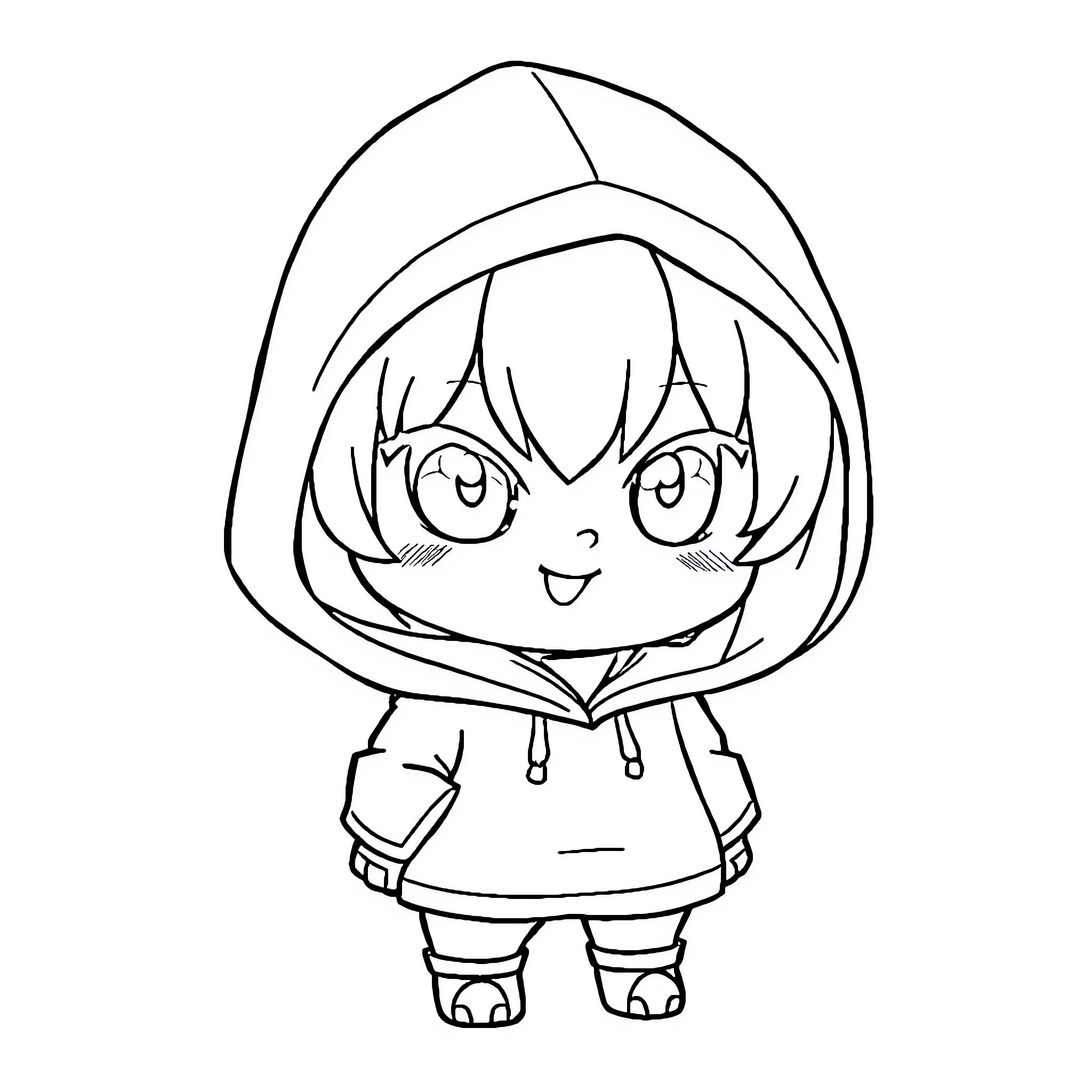 Kuromi in a cheerful hooded outfit Coloring Page (free black-and-white line drawing printable PDF for all, from beginners to advanced learners, including children, teens, adults, and seniors)