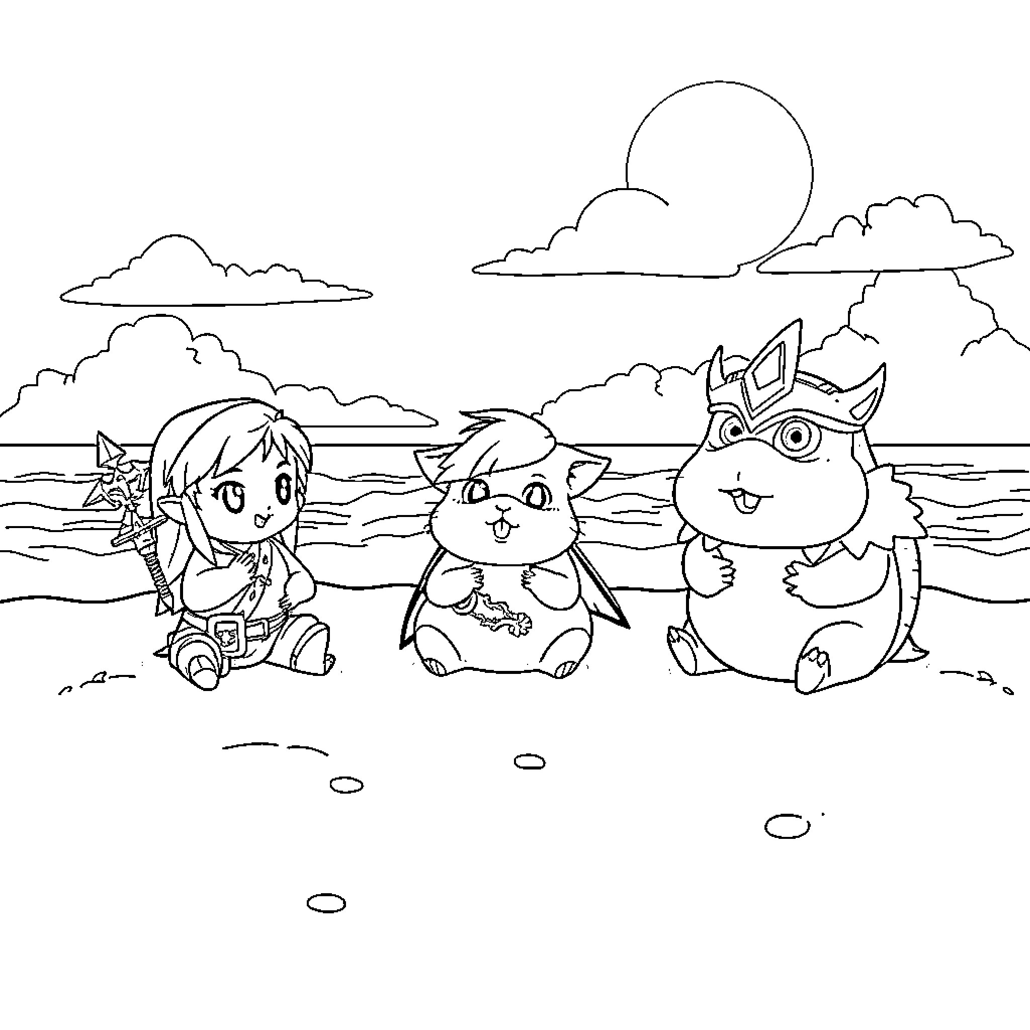 Hamsters enjoying a day at the beach Coloring Page (free black-and-white line drawing printable PDF for all, from beginners to advanced learners, including children, teens, adults, and seniors)