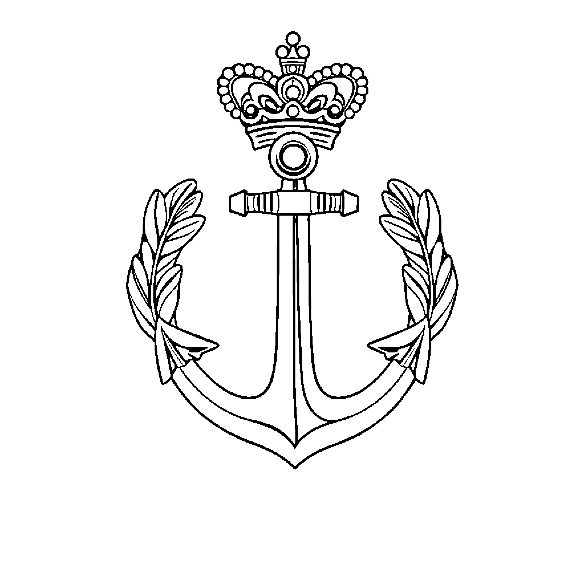 Badge with crown, anchor, and wreath Coloring Page (free black-and-white line drawing printable PDF for all, from beginners to advanced learners, including children, teens, adults, and seniors)