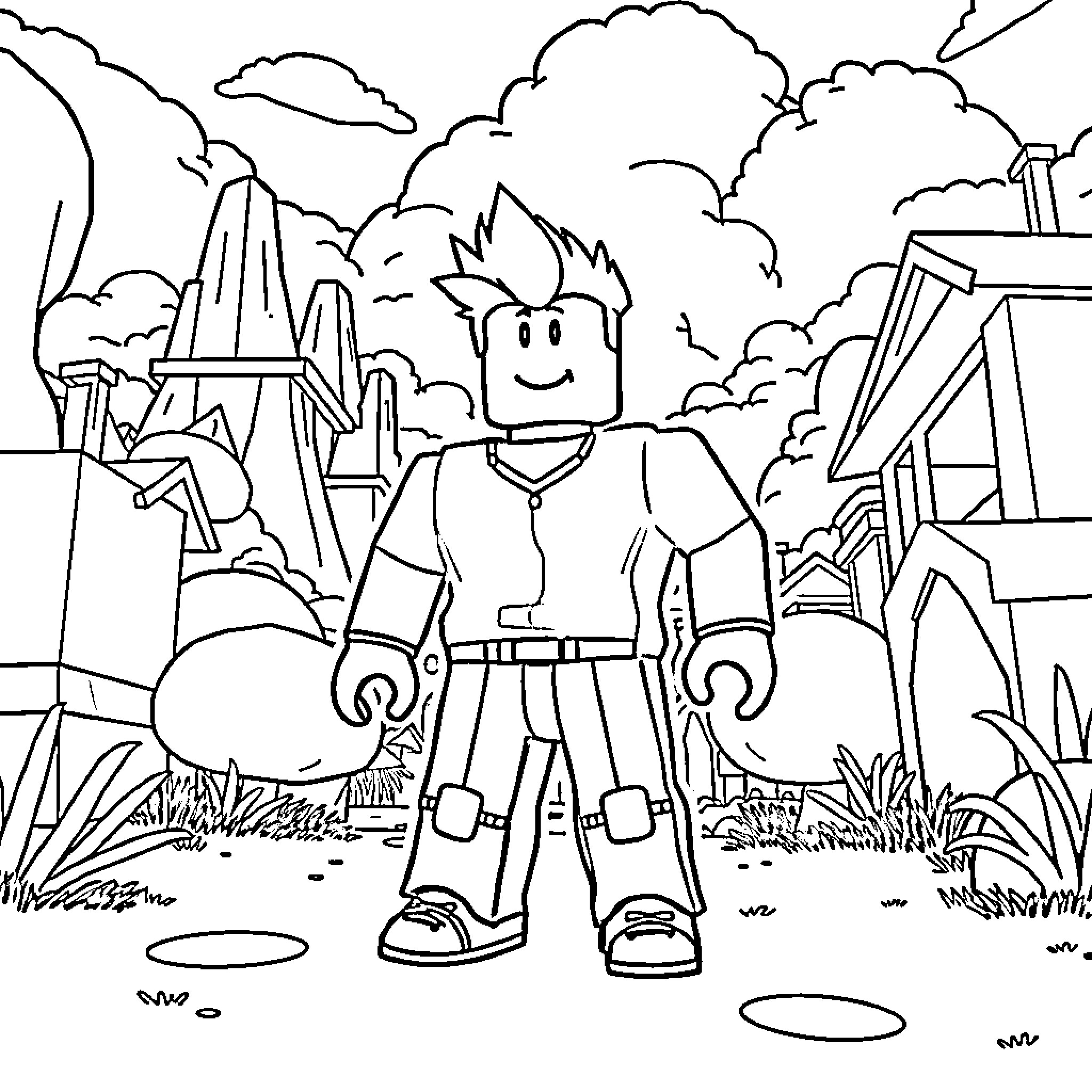 Marius exploring the fantastic landscape Coloring Page (free black-and-white line drawing printable PDF for all, from beginners to advanced learners, including children, teens, adults, and seniors)