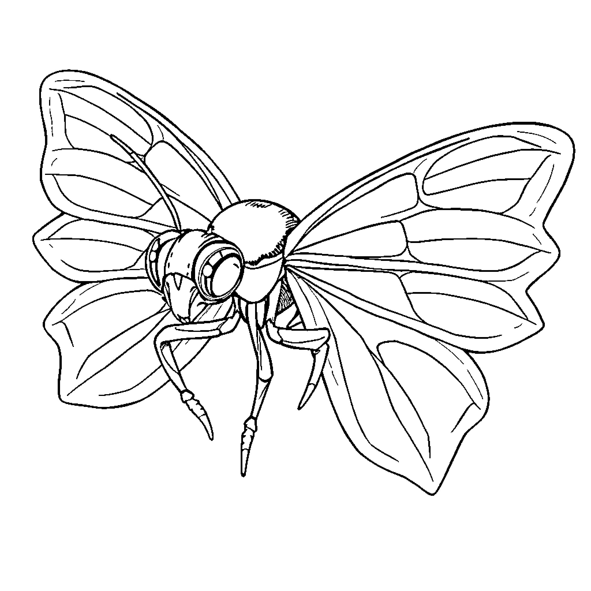 Spider-like insect with intricate wing design Coloring Page (free black-and-white line drawing printable PDF for all, from beginners to advanced learners, including children, teens, adults, and seniors)