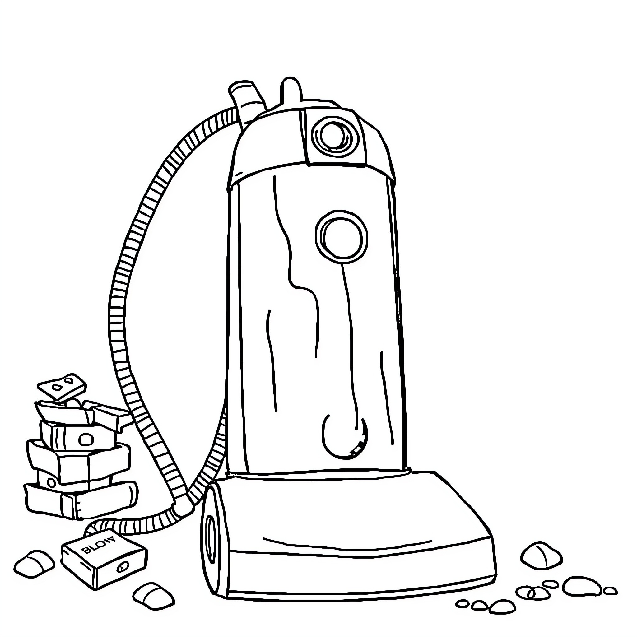 Hoover Vacuum Cleaner in Action Coloring Page (free black-and-white line drawing printable PDF for all, from beginners to advanced learners, including children, teens, adults, and seniors)