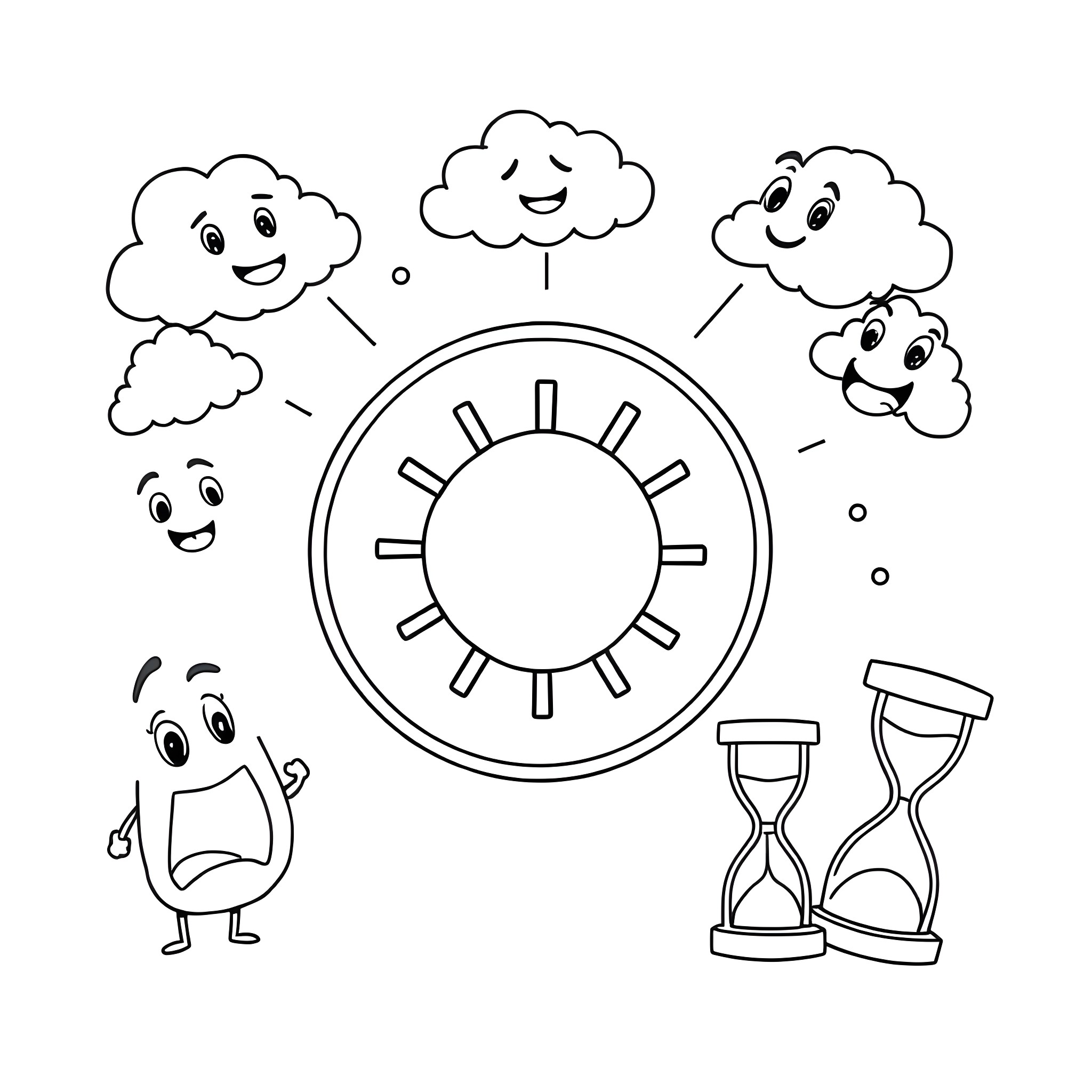 Loading Sine with Playful Clouds and Symbols Coloring Page (free black-and-white line drawing printable PDF for all, from beginners to advanced learners, including children, teens, adults, and seniors)