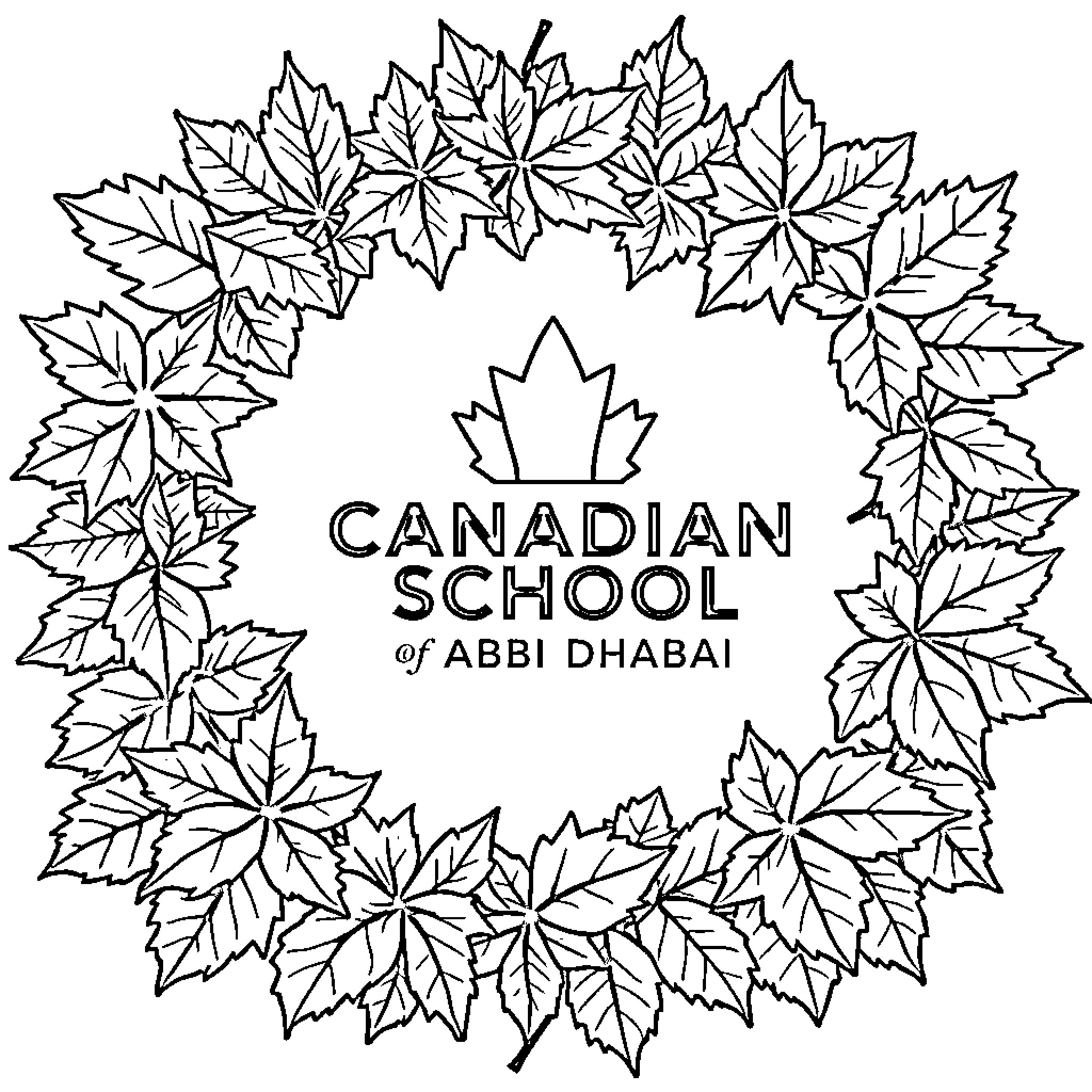 Logo with maple leaf wreath Coloring Page (free black-and-white line drawing printable PDF for all, from beginners to advanced learners, including children, teens, adults, and seniors)
