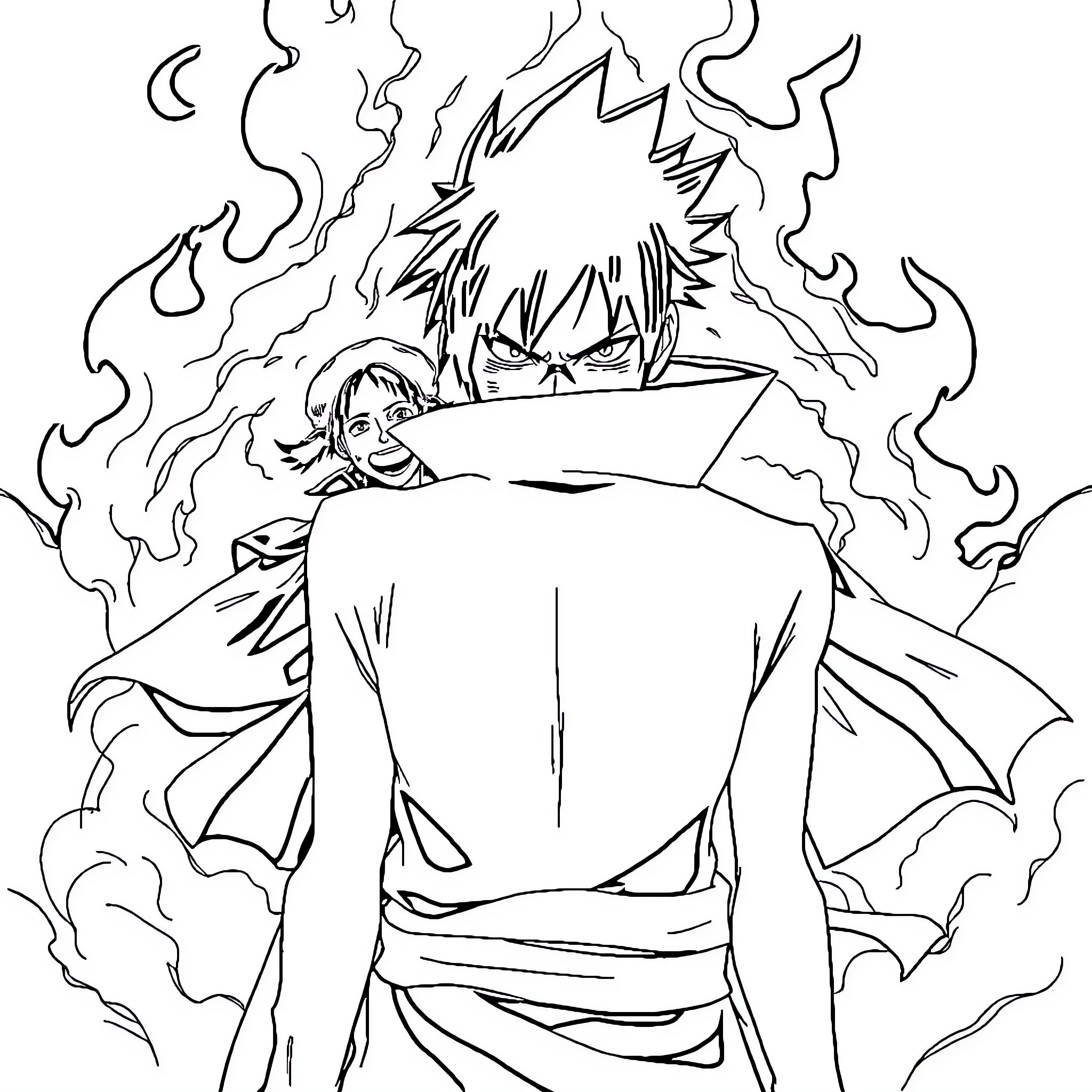 Sasuke's Intense Fiery Transformation Coloring Page (free black-and-white line drawing printable PDF for all, from beginners to advanced learners, including children, teens, adults, and seniors)