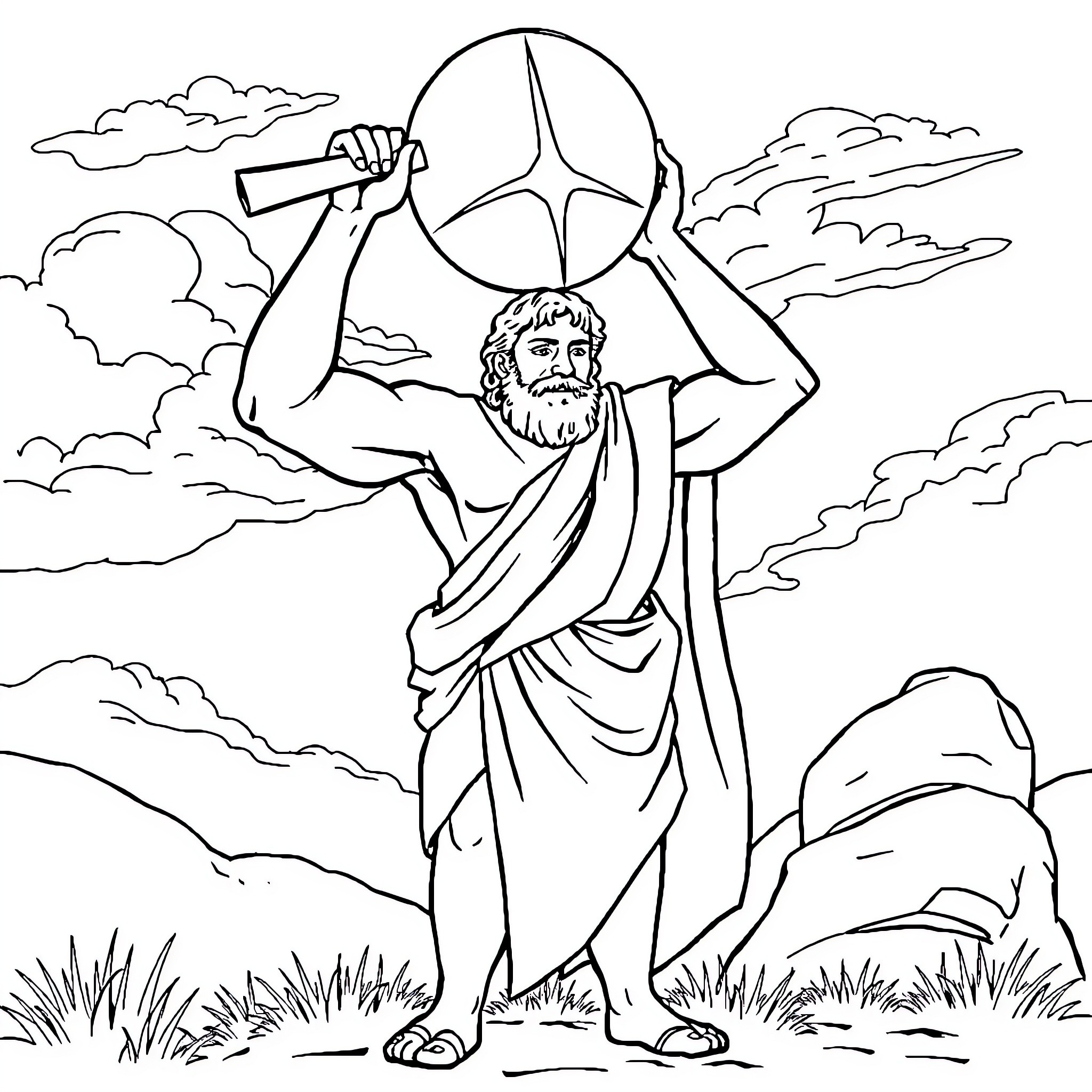 David Holding the Sword of Justice Coloring Page (free black-and-white line drawing printable PDF for all, from beginners to advanced learners, including children, teens, adults, and seniors)