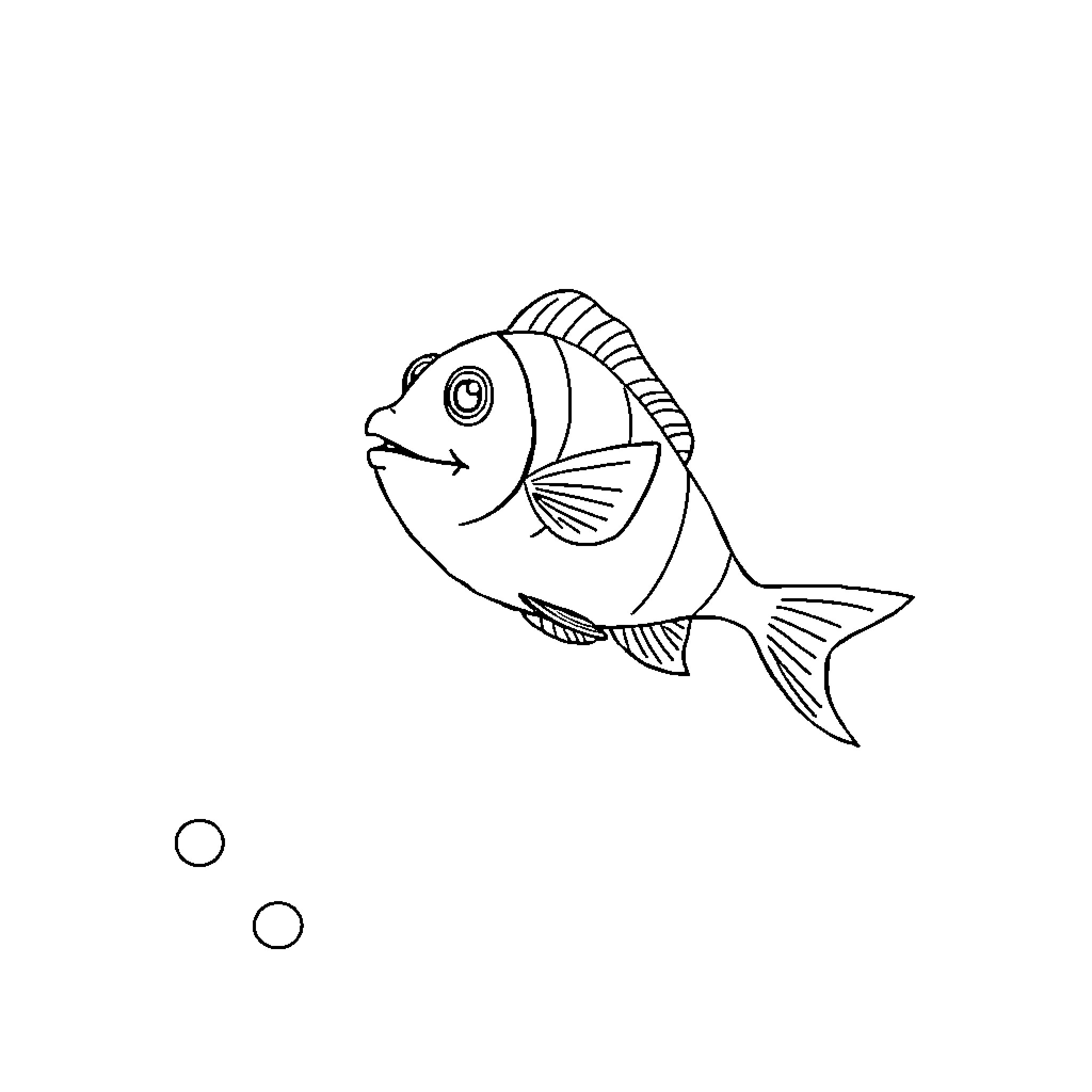 Fish swimming in the ocean Coloring Page (free black-and-white line drawing printable PDF for all, from beginners to advanced learners, including children, teens, adults, and seniors)