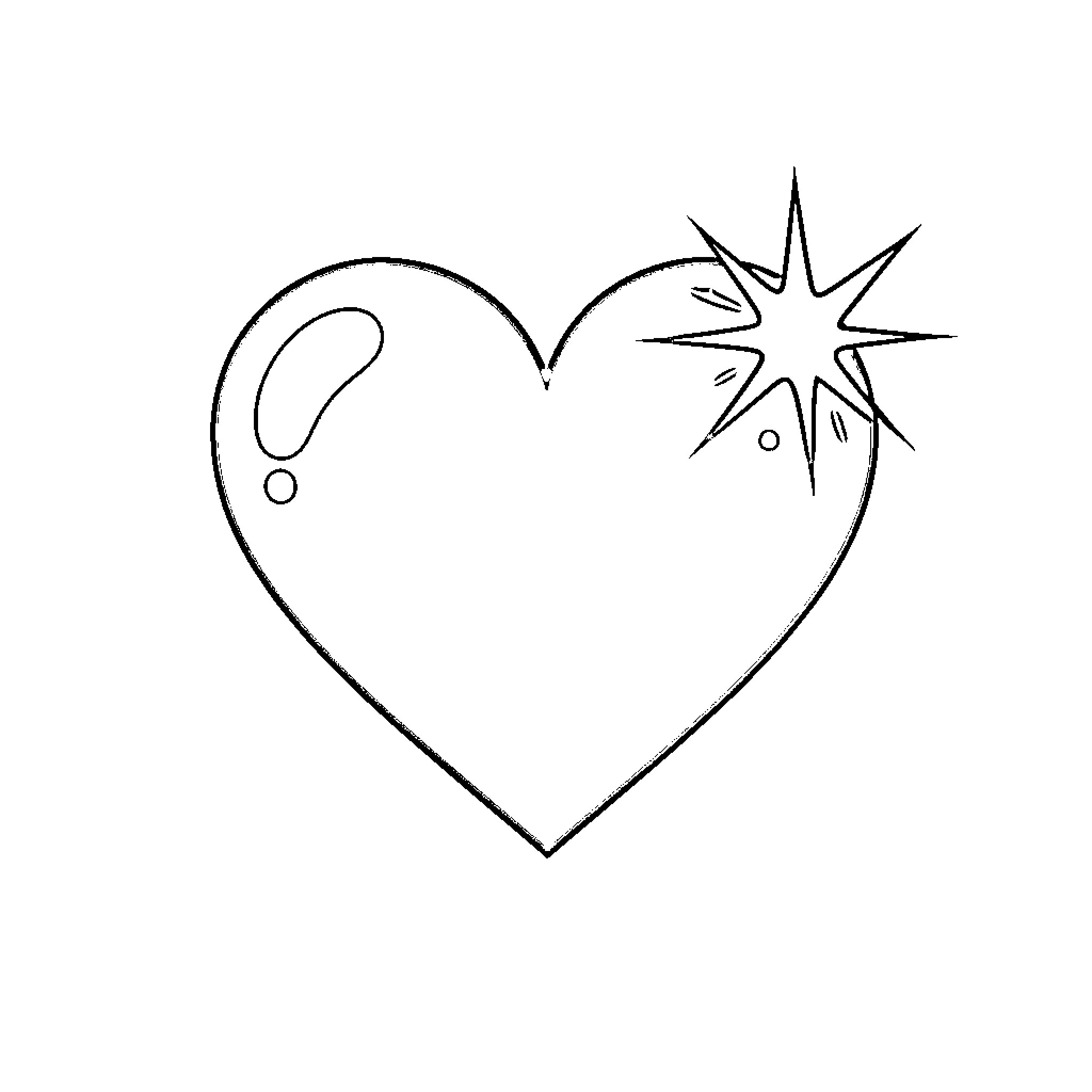 Love Symbol: Heart with Sparkling Star Coloring Page (free black-and-white line drawing printable PDF for all, from beginners to advanced learners, including children, teens, adults, and seniors)