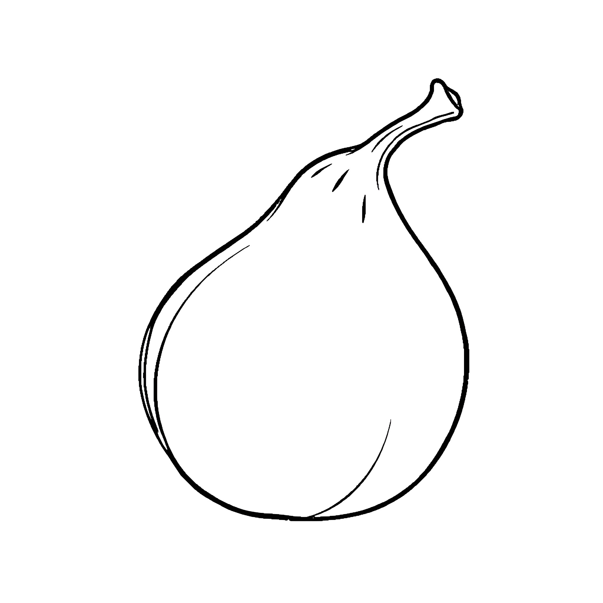 Simple Outline of a Pear Fruit Coloring Page (free black-and-white line drawing printable PDF for all, from beginners to advanced learners, including children, teens, adults, and seniors)
