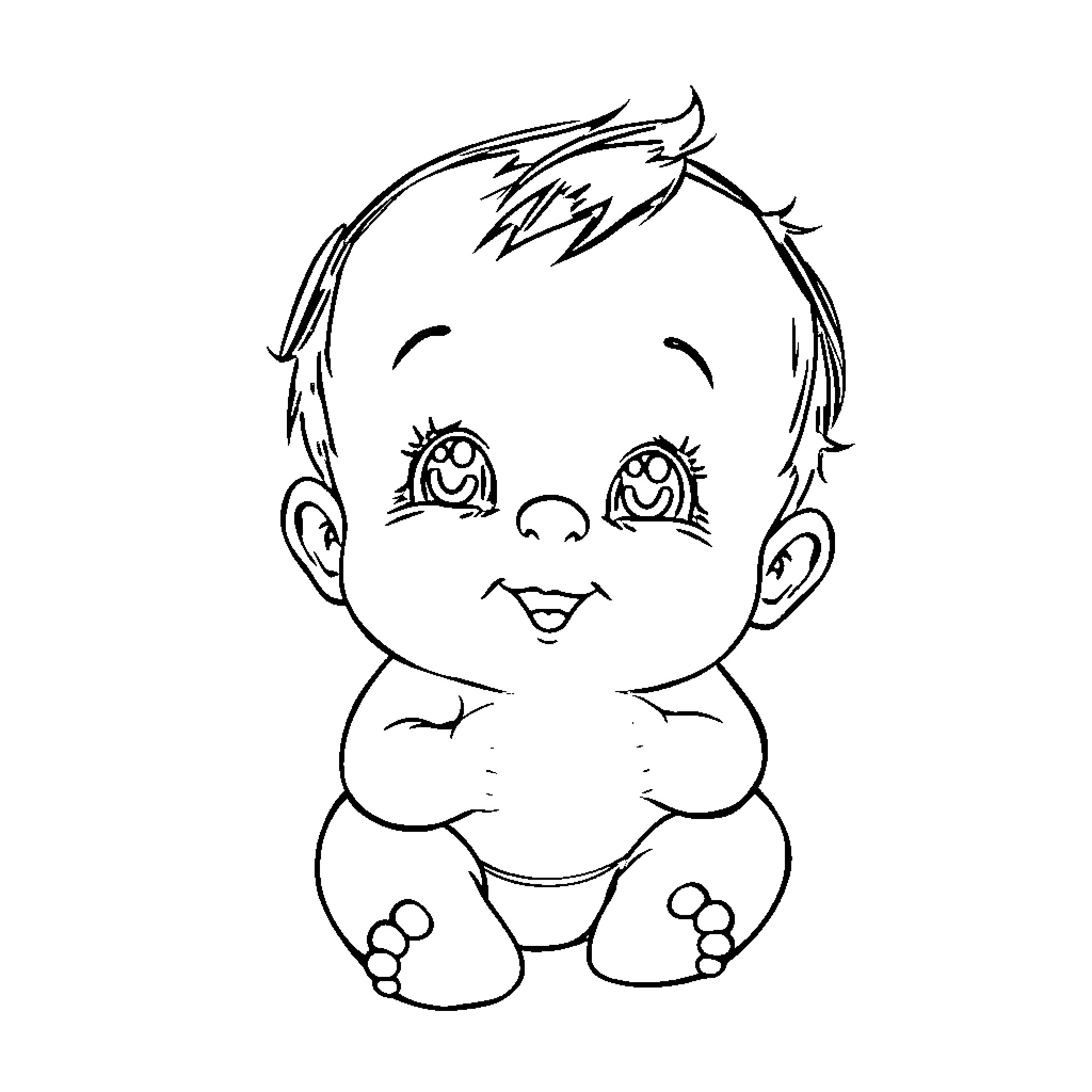 Baby Flash Sitting Happily with Cute Expression Coloring Page (free black-and-white line drawing printable PDF for all, from beginners to advanced learners, including children, teens, adults, and seniors)