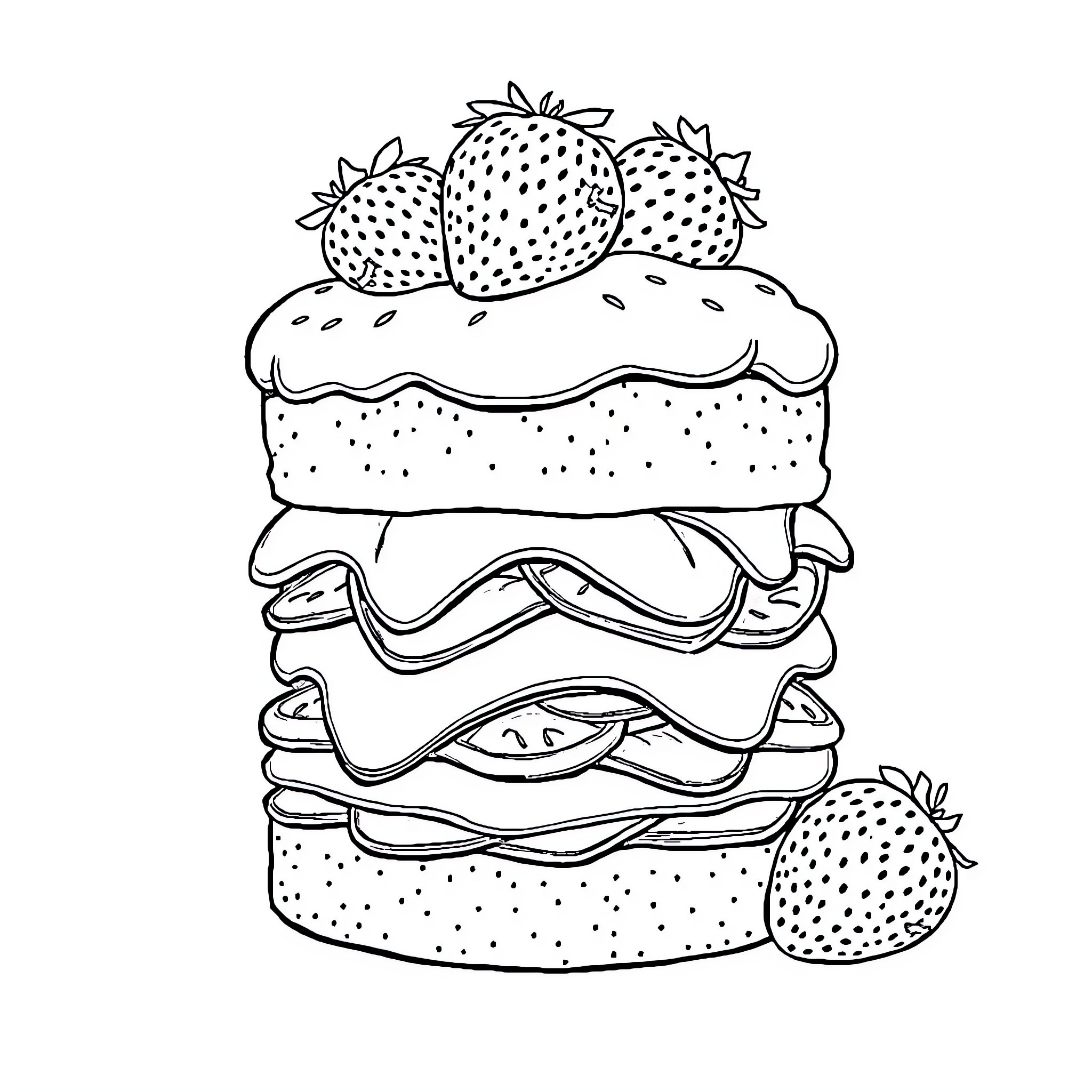 Strawberry Shortcake Dessert Coloring Page (free black-and-white line drawing printable PDF for all, from beginners to advanced learners, including children, teens, adults, and seniors)
