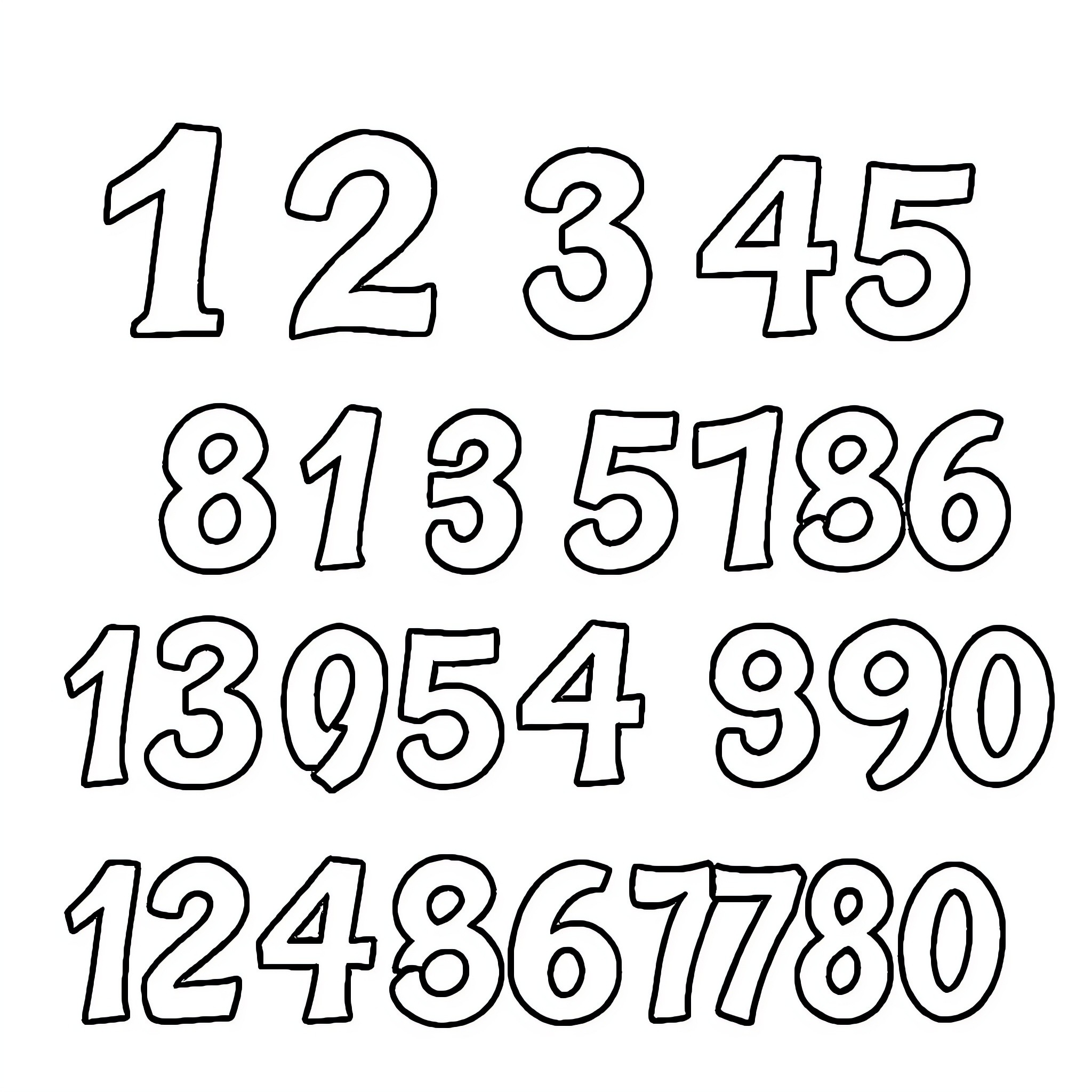 Number Outline of Numeric Figures Coloring Page (free black-and-white line drawing printable PDF for all, from beginners to advanced learners, including children, teens, adults, and seniors)