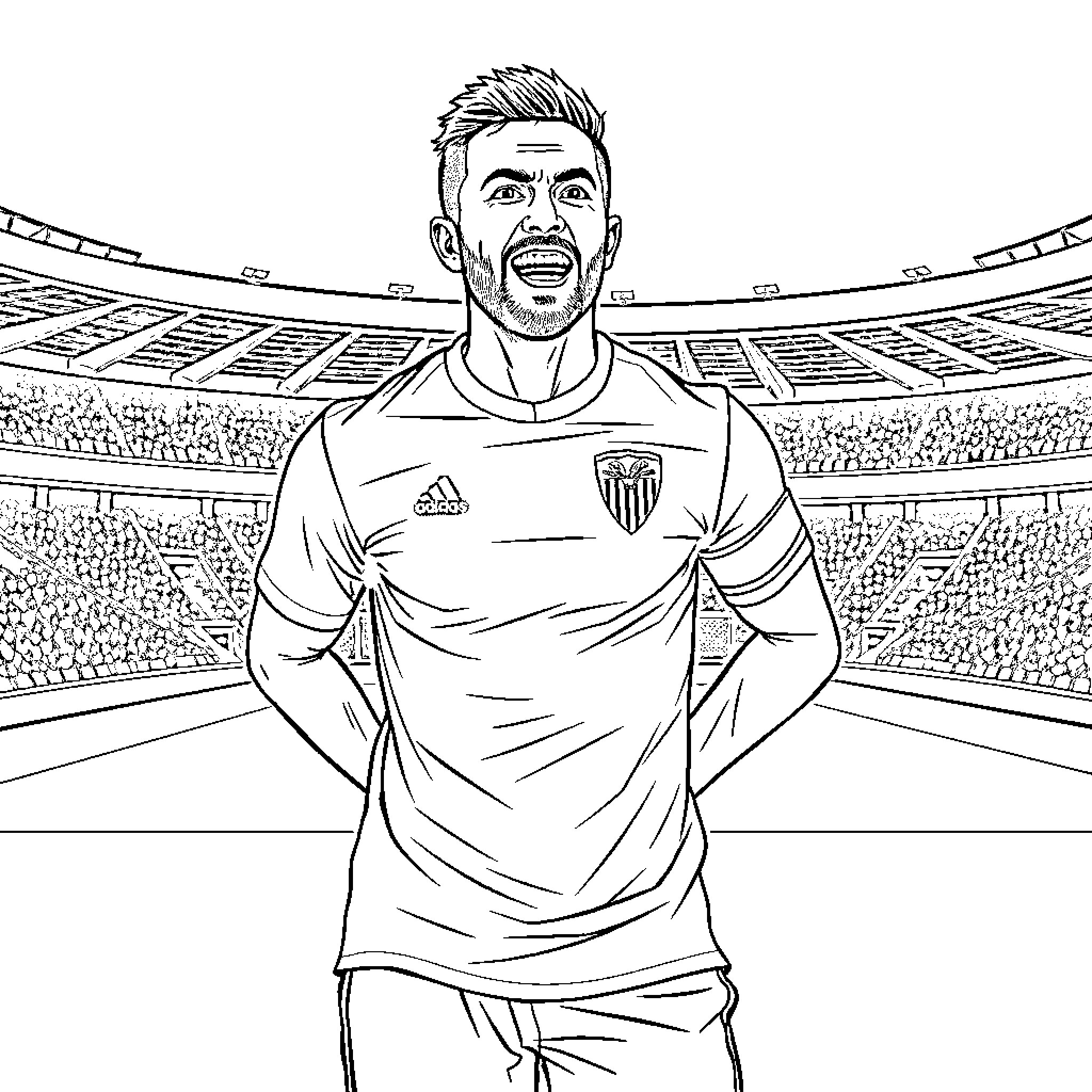 Calamardo's Exciting Soccer Celebration Coloring Page (free black-and-white line drawing printable PDF for all, from beginners to advanced learners, including children, teens, adults, and seniors)