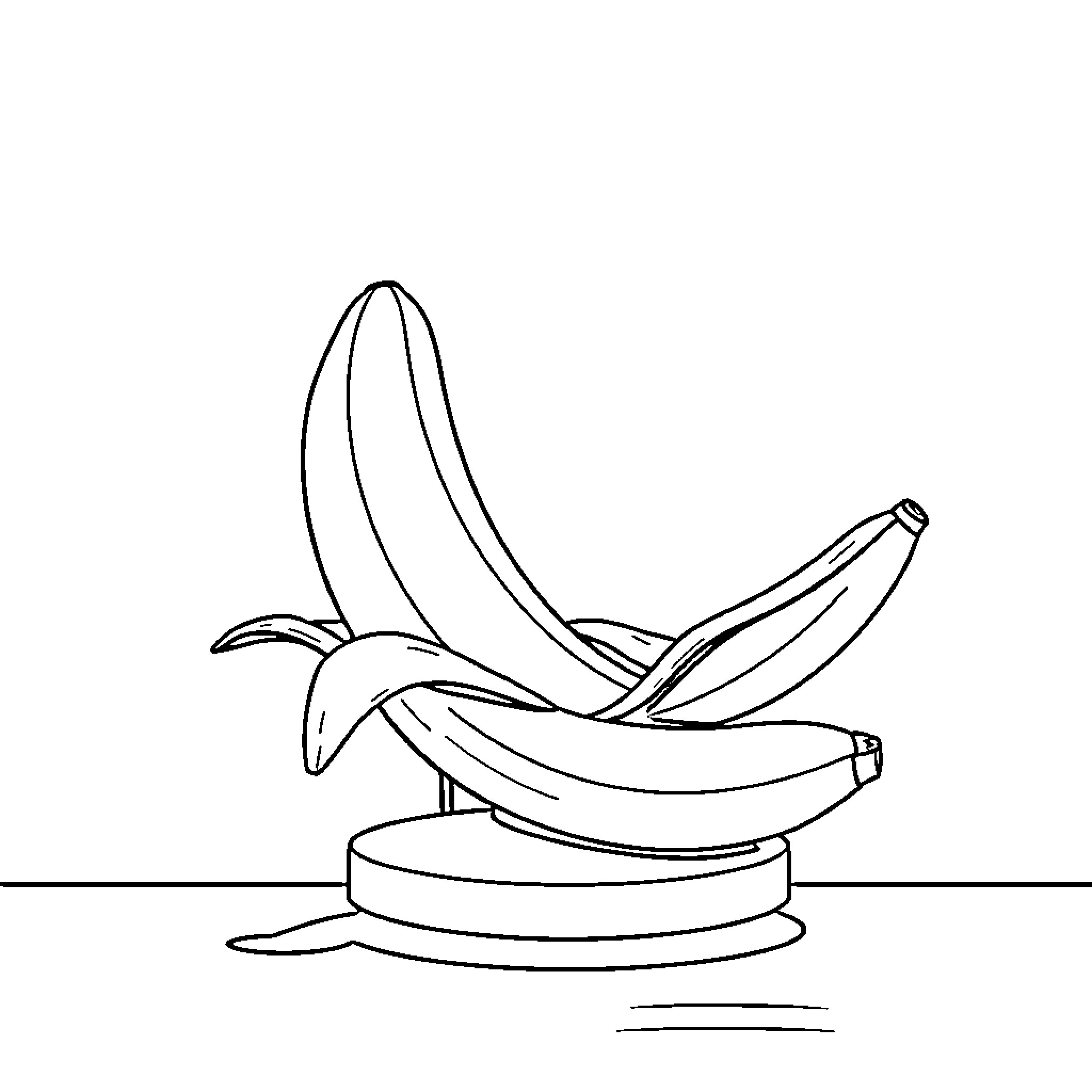 Banana-shaped furniture in minimalist setting Coloring Page (free black-and-white line drawing printable PDF for all, from beginners to advanced learners, including children, teens, adults, and seniors)