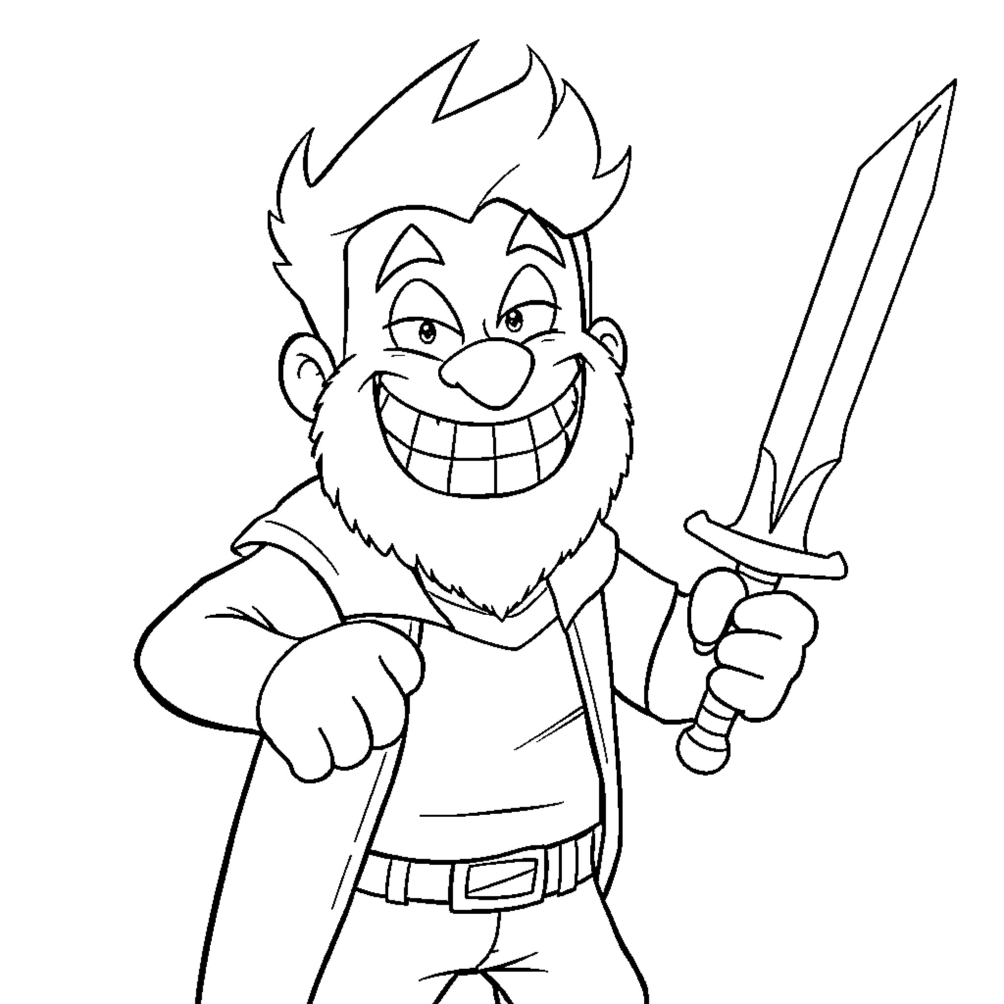 Bill the Adventurous Warrior with Sword Coloring Page (free black-and-white line drawing printable PDF for all, from beginners to advanced learners, including children, teens, adults, and seniors)