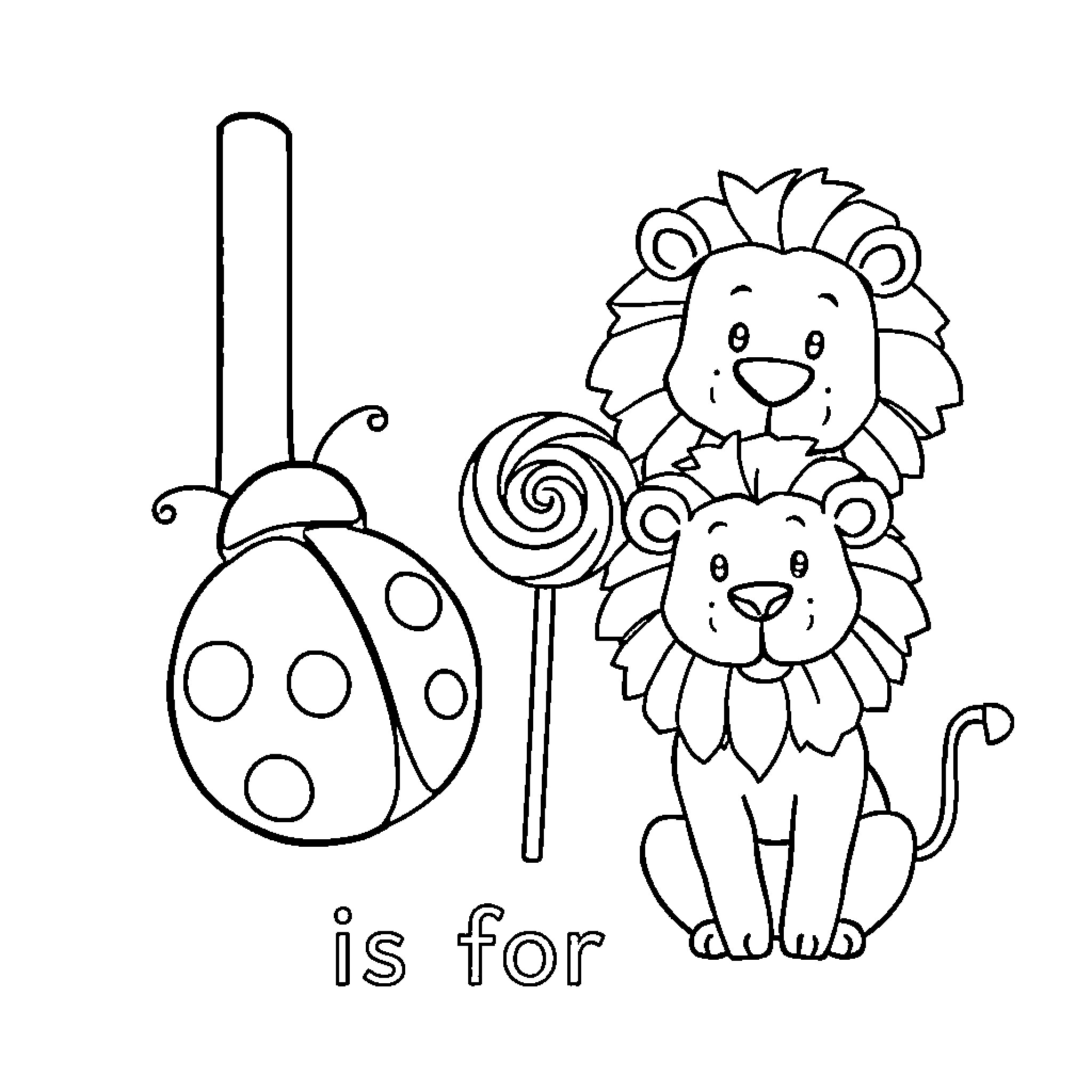 Ladybug playing with adorable lions Coloring Page (free black-and-white line drawing printable PDF for all, from beginners to advanced learners, including children, teens, adults, and seniors)