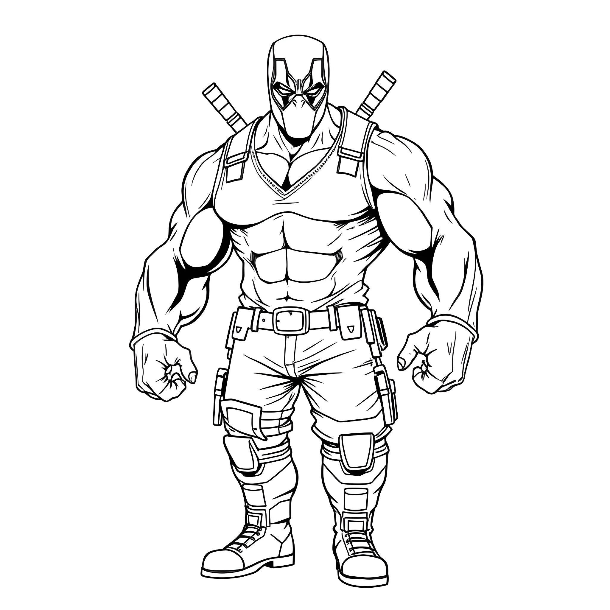 Hulk warrior wielding twin blades in battle stance Coloring Page (free black-and-white line drawing printable PDF for all, from beginners to advanced learners, including children, teens, adults, and seniors)