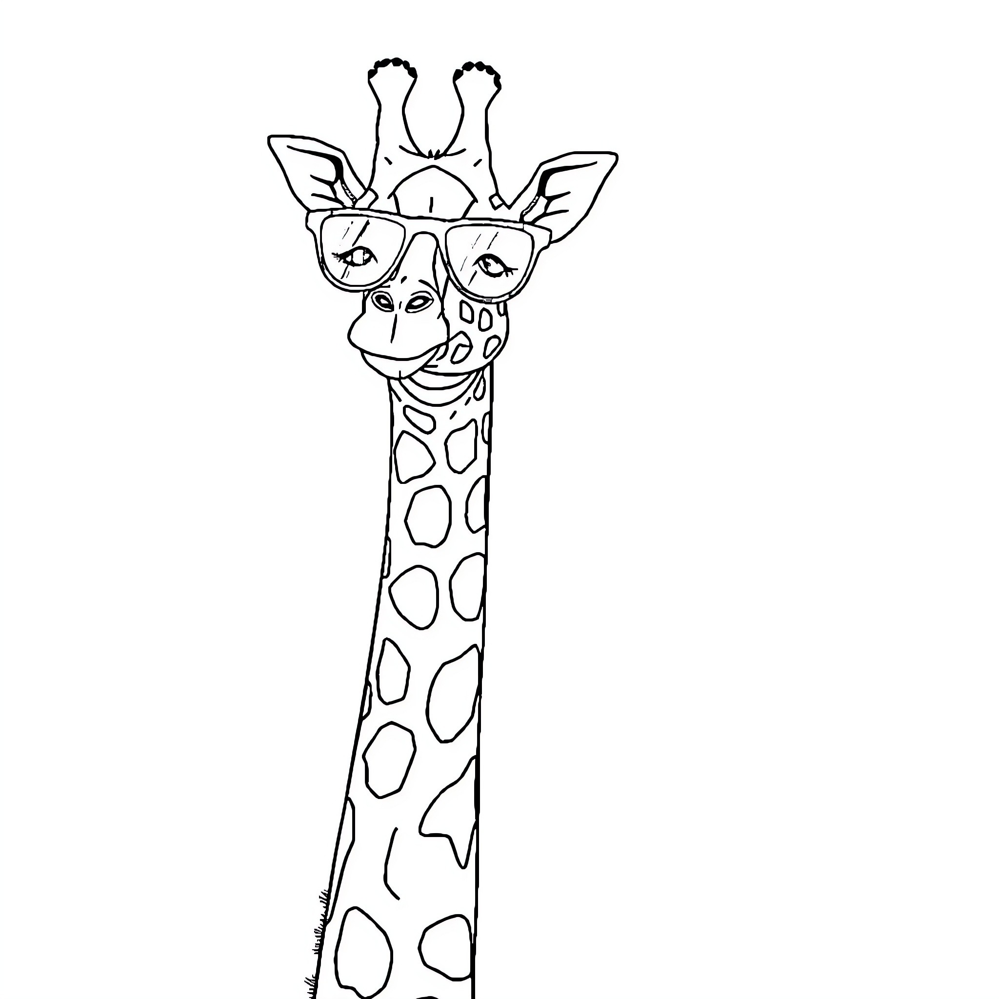 Giraffe wearing stylish sunglasses Coloring Page (free black-and-white line drawing printable PDF for all, from beginners to advanced learners, including children, teens, adults, and seniors)