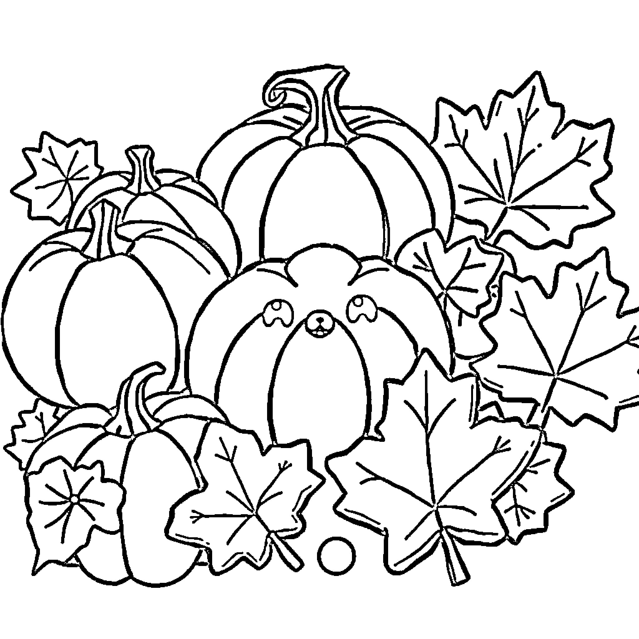 Fall Food Harvest Bounty Coloring Page (free black-and-white line drawing printable PDF for all, from beginners to advanced learners, including children, teens, adults, and seniors)