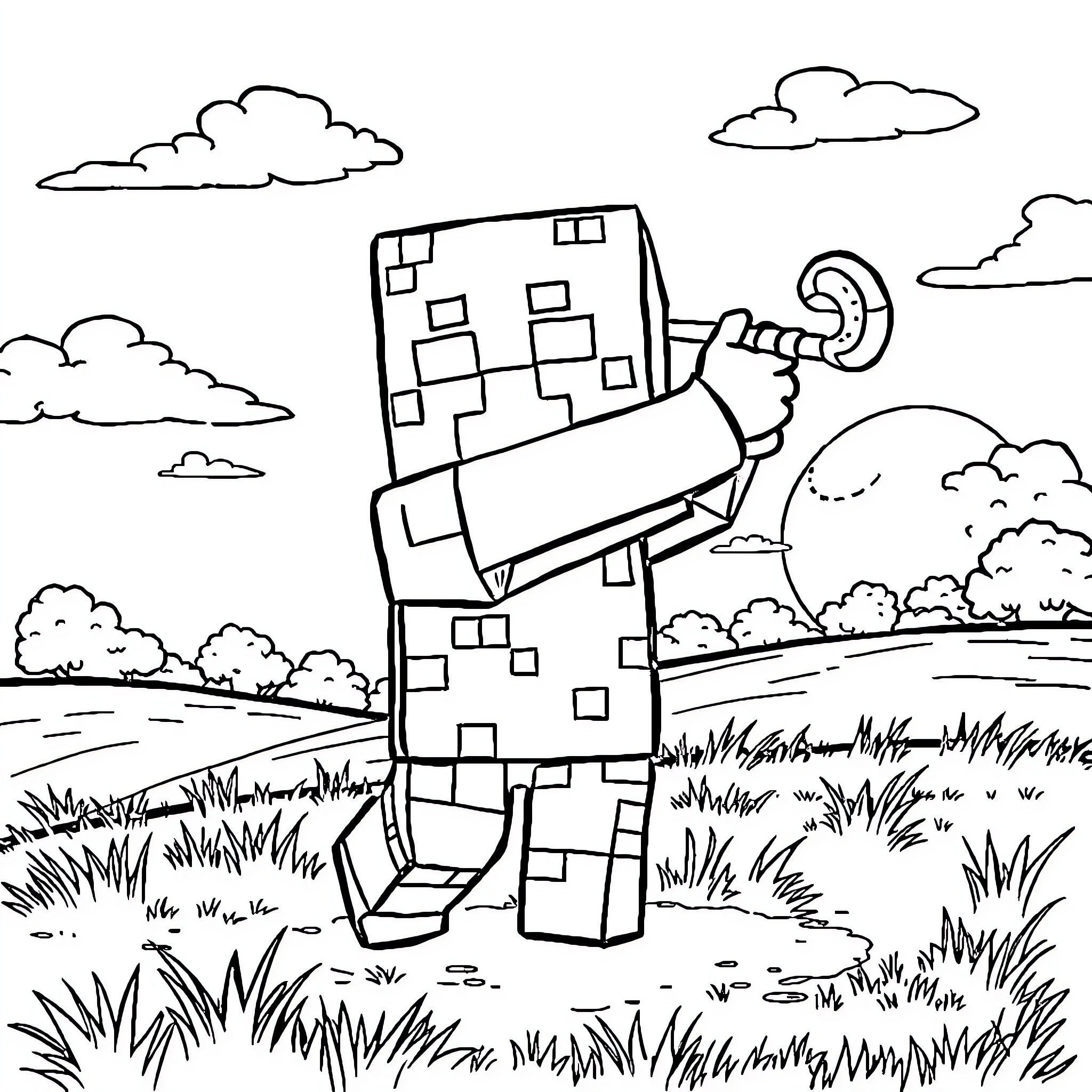 Creeper exploring the wilderness Coloring Page (free black-and-white line drawing printable PDF for all, from beginners to advanced learners, including children, teens, adults, and seniors)