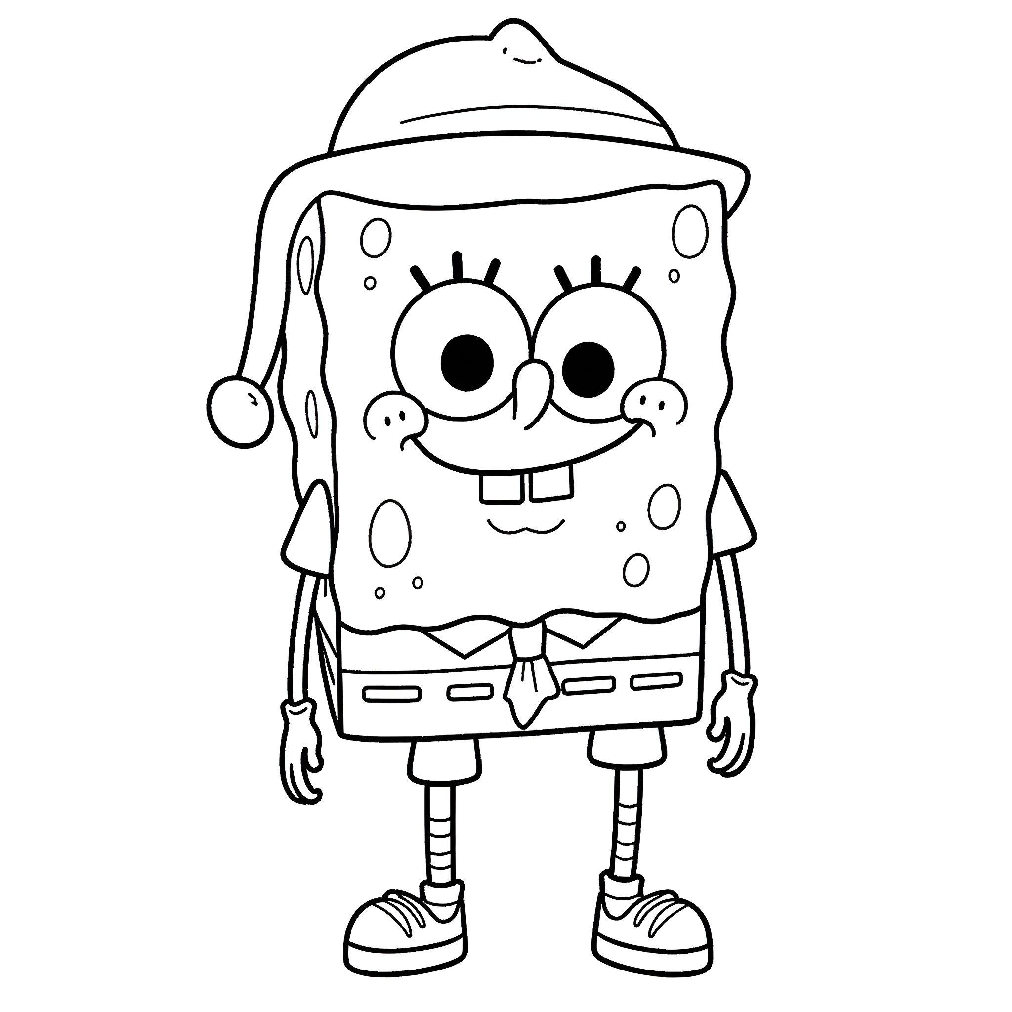 Spongebob in a happy expression Coloring Page (free black-and-white line drawing printable PDF for all, from beginners to advanced learners, including children, teens, adults, and seniors)