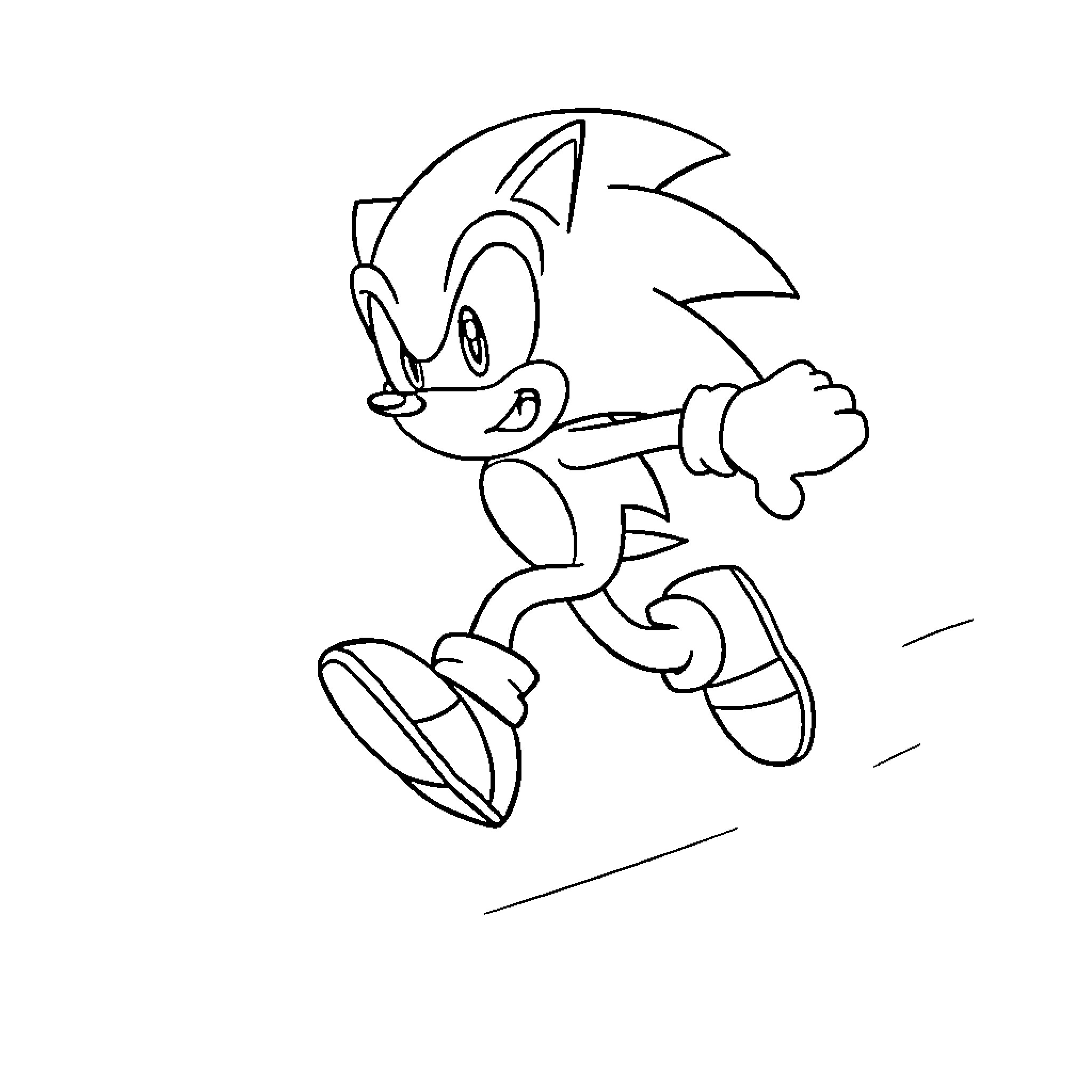 Sonic running speedily in action Coloring Page (free black-and-white line drawing printable PDF for all, from beginners to advanced learners, including children, teens, adults, and seniors)