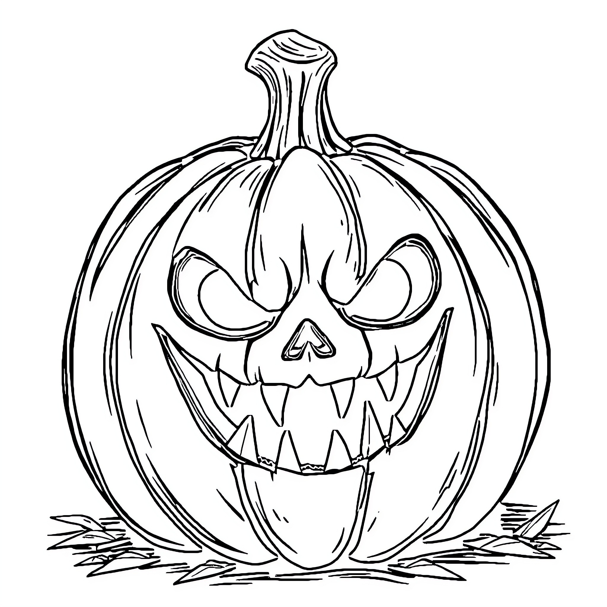Pumpkin with spooky carved face Coloring Page (free black-and-white line drawing printable PDF for all, from beginners to advanced learners, including children, teens, adults, and seniors)