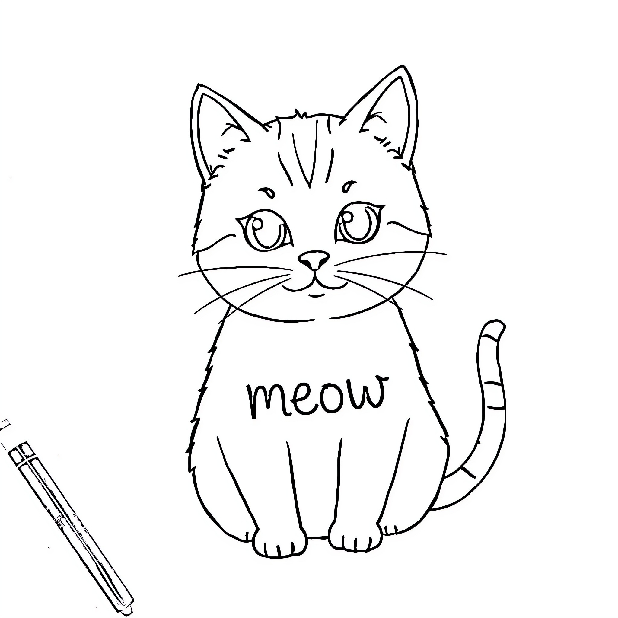 Sheet Featuring Cute Kitten with Playful Expression Coloring Page (free black-and-white line drawing printable PDF for all, from beginners to advanced learners, including children, teens, adults, and seniors)