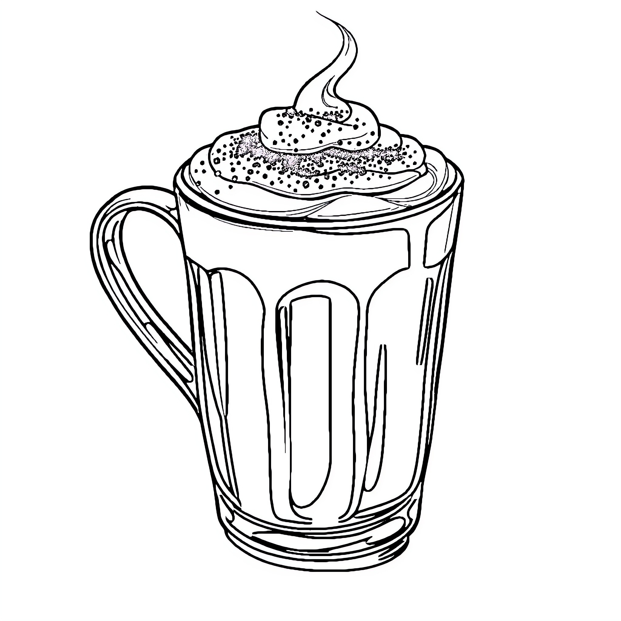Cappuccino being poured into a glass mug Coloring Page (free black-and-white line drawing printable PDF for all, from beginners to advanced learners, including children, teens, adults, and seniors)