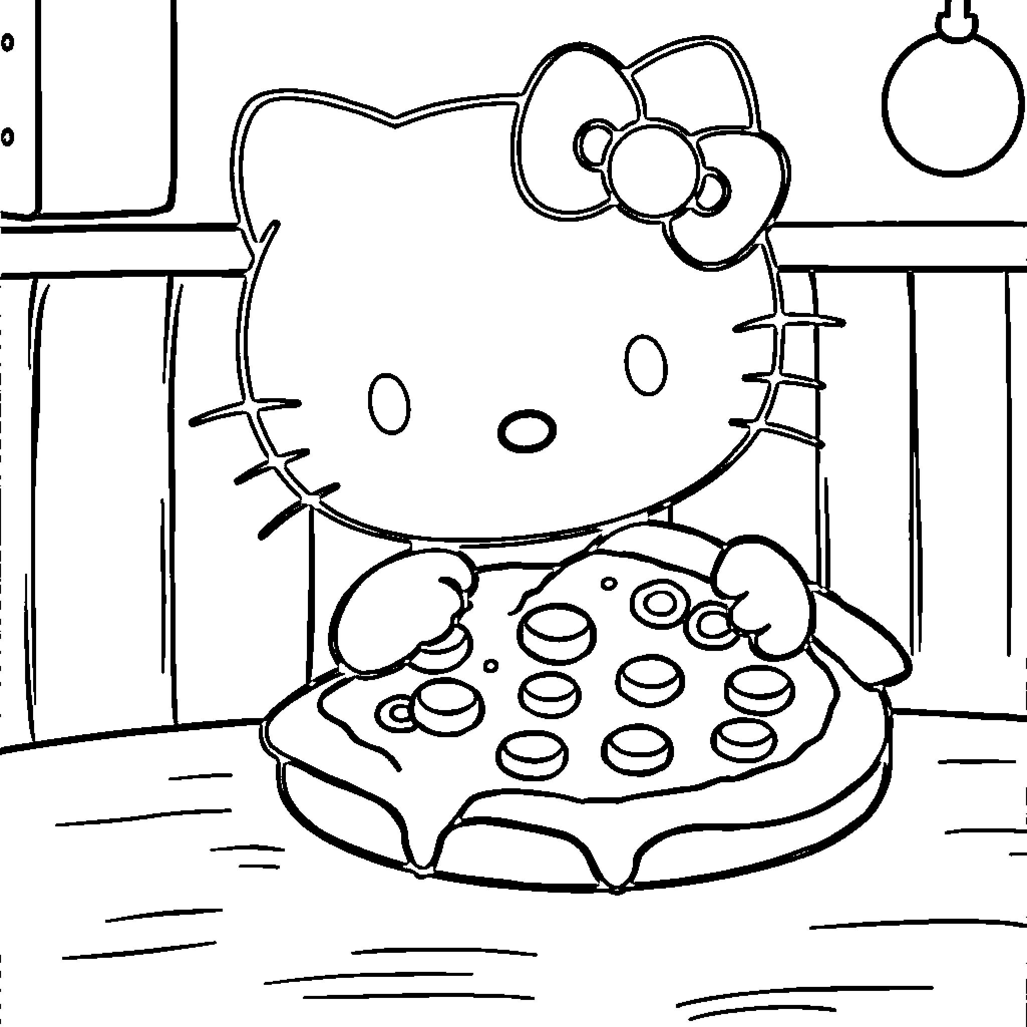 Hello Kitty Baking Cookies Coloring Page (free black-and-white line drawing printable PDF for all, from beginners to advanced learners, including children, teens, adults, and seniors)