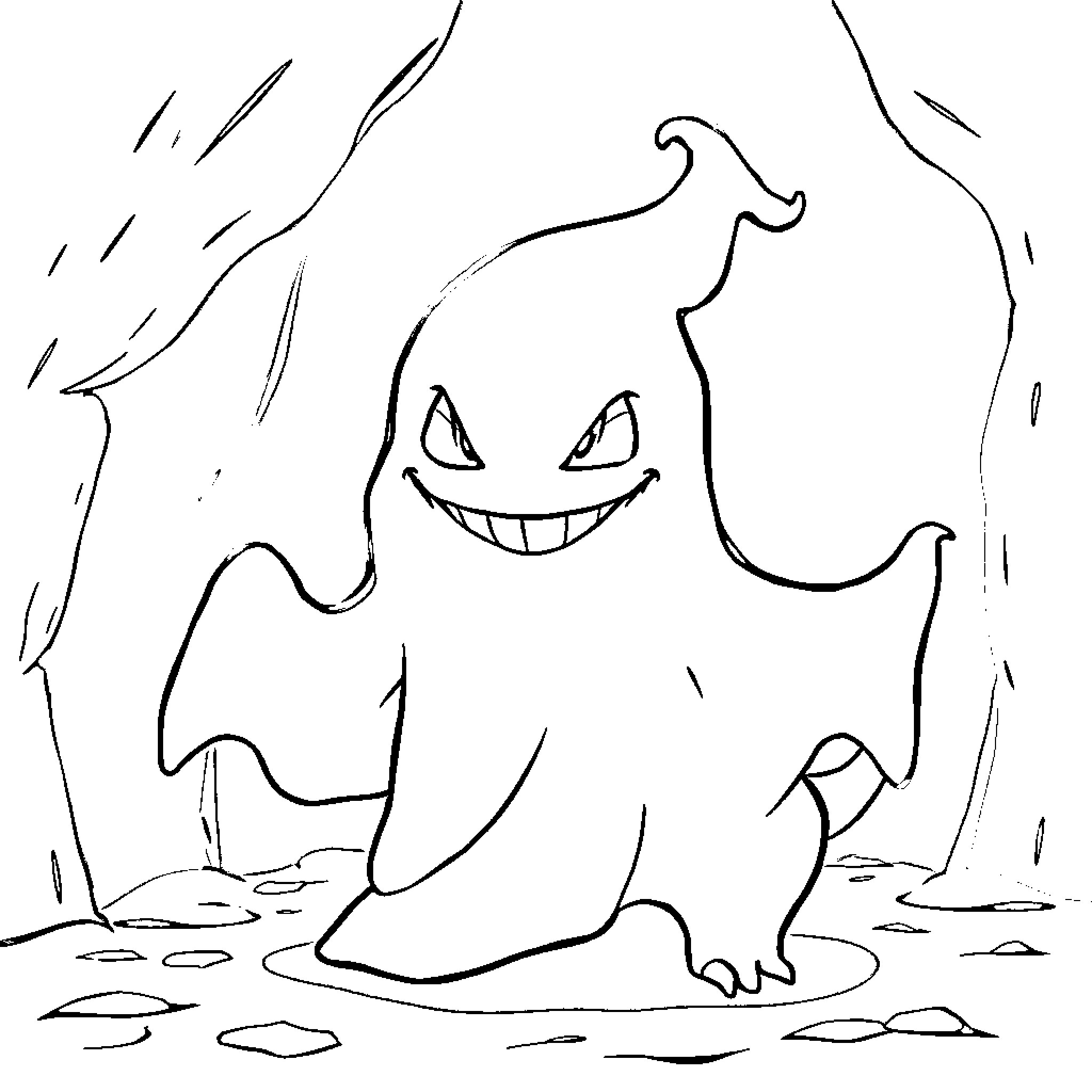 Gangar's Ghostly Glee in the Gloomy Grotto Coloring Page (free black-and-white line drawing printable PDF for all, from beginners to advanced learners, including children, teens, adults, and seniors)