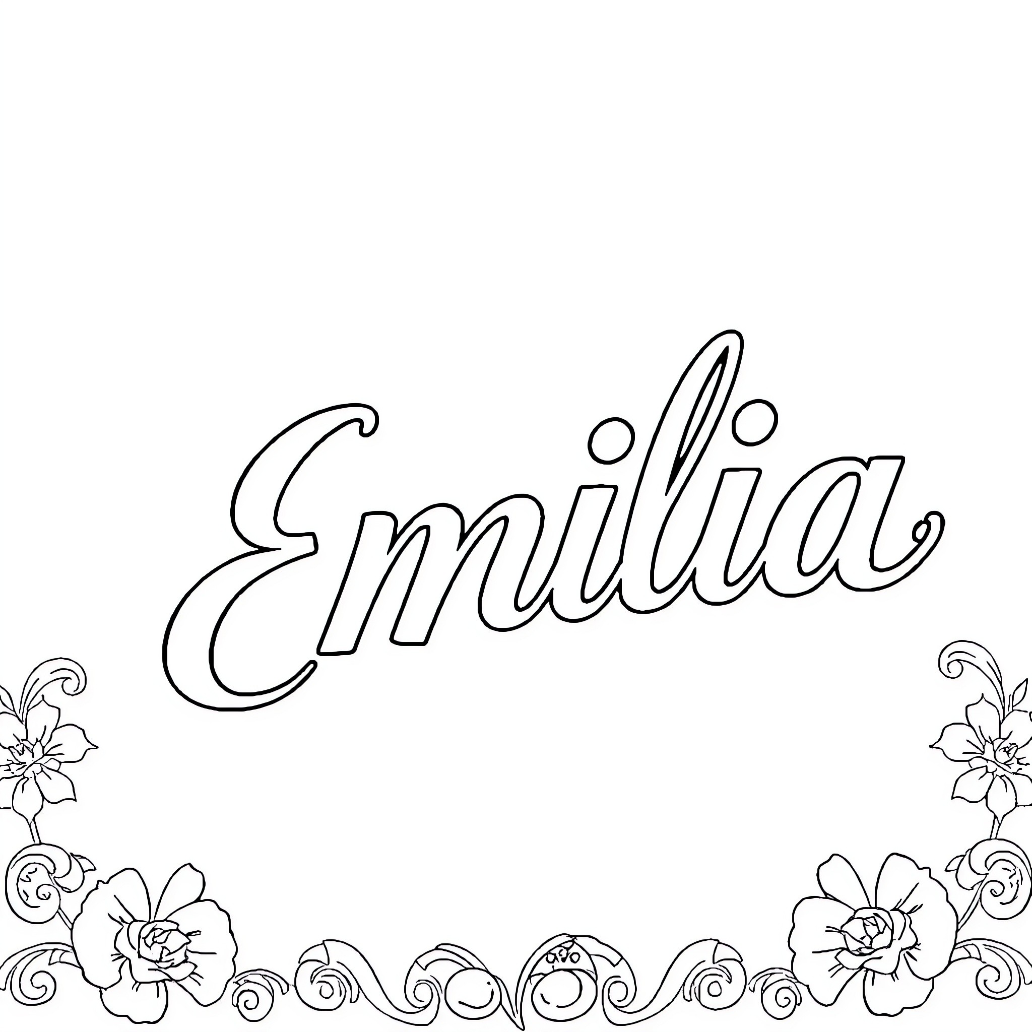 Emilia's Delightful Floral Doodle Coloring Page (free black-and-white line drawing printable PDF for all, from beginners to advanced learners, including children, teens, adults, and seniors)