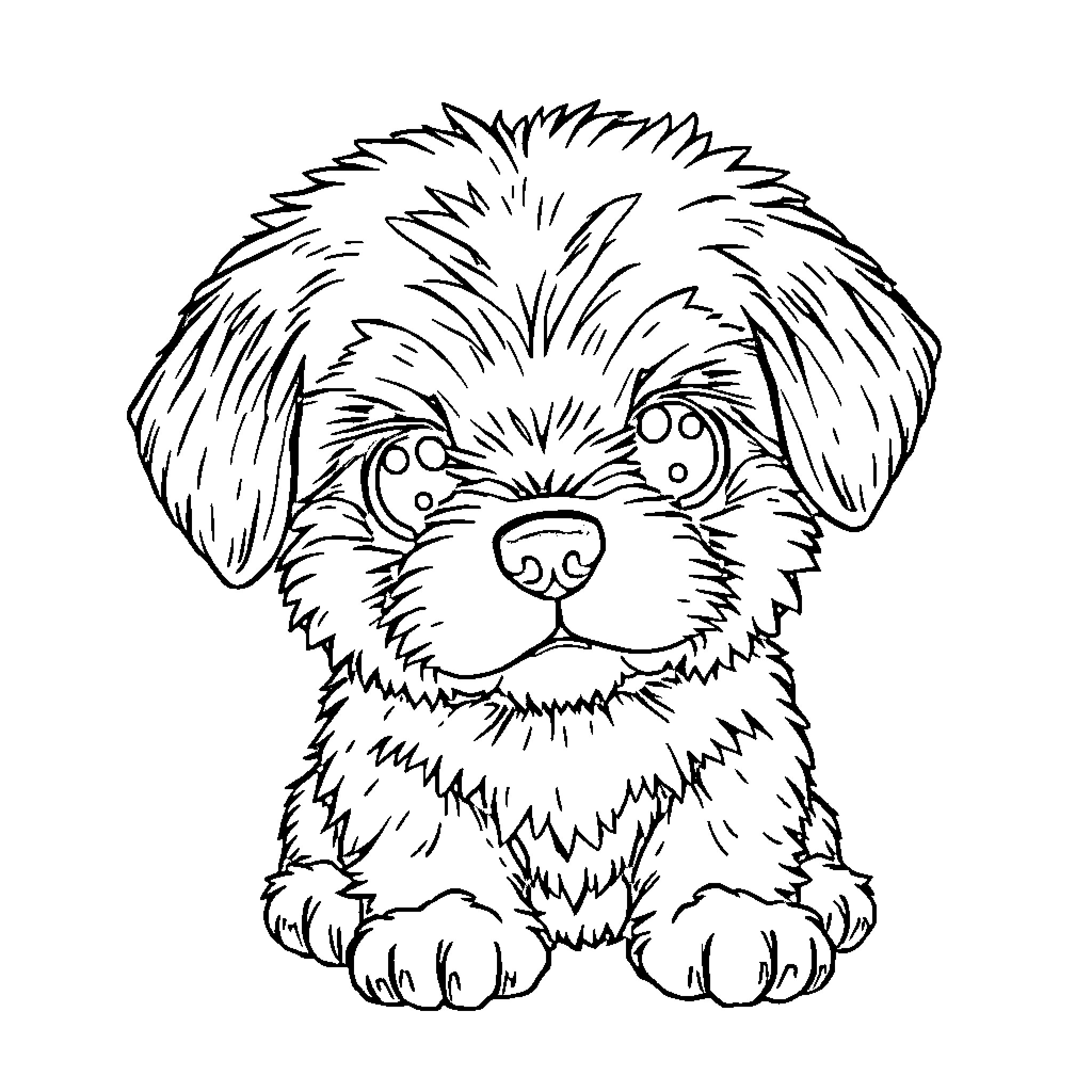 Puppy with curious expression Coloring Page (free black-and-white line drawing printable PDF for all, from beginners to advanced learners, including children, teens, adults, and seniors)