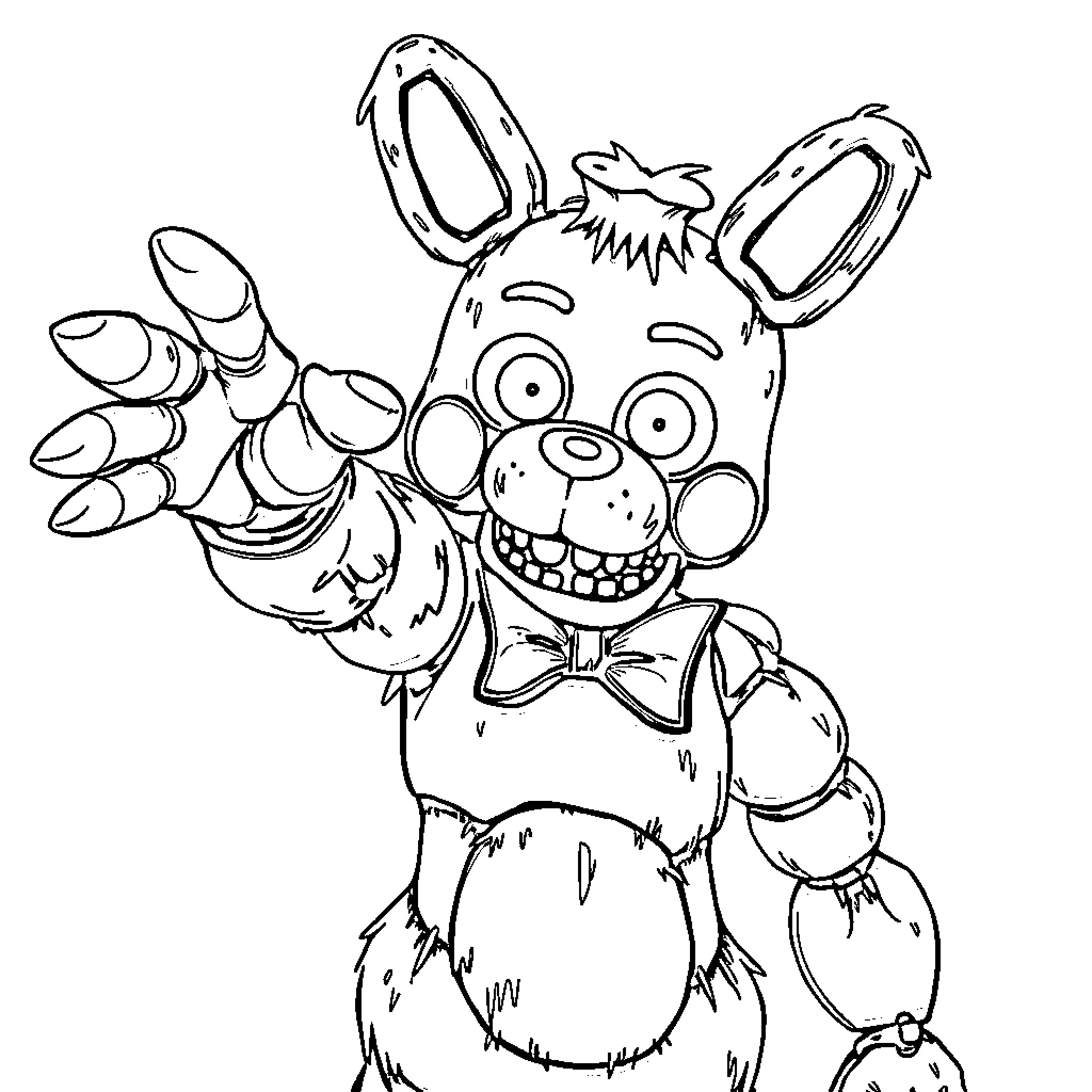 Bonnie the Mischievous Animatronic Rabbit Coloring Page (free black-and-white line drawing printable PDF for all, from beginners to advanced learners, including children, teens, adults, and seniors)