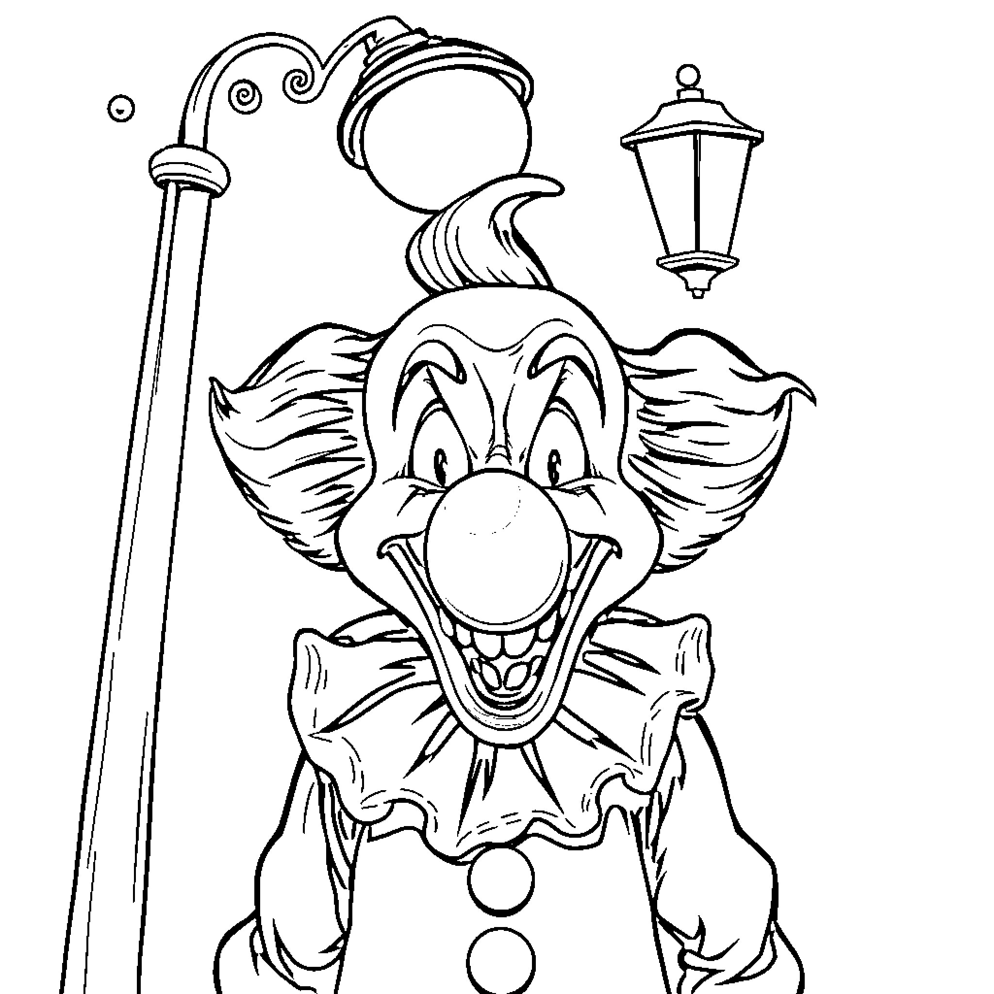 Clown with whimsical expression and decorative costume Coloring Page (free black-and-white line drawing printable PDF for all, from beginners to advanced learners, including children, teens, adults, and seniors)