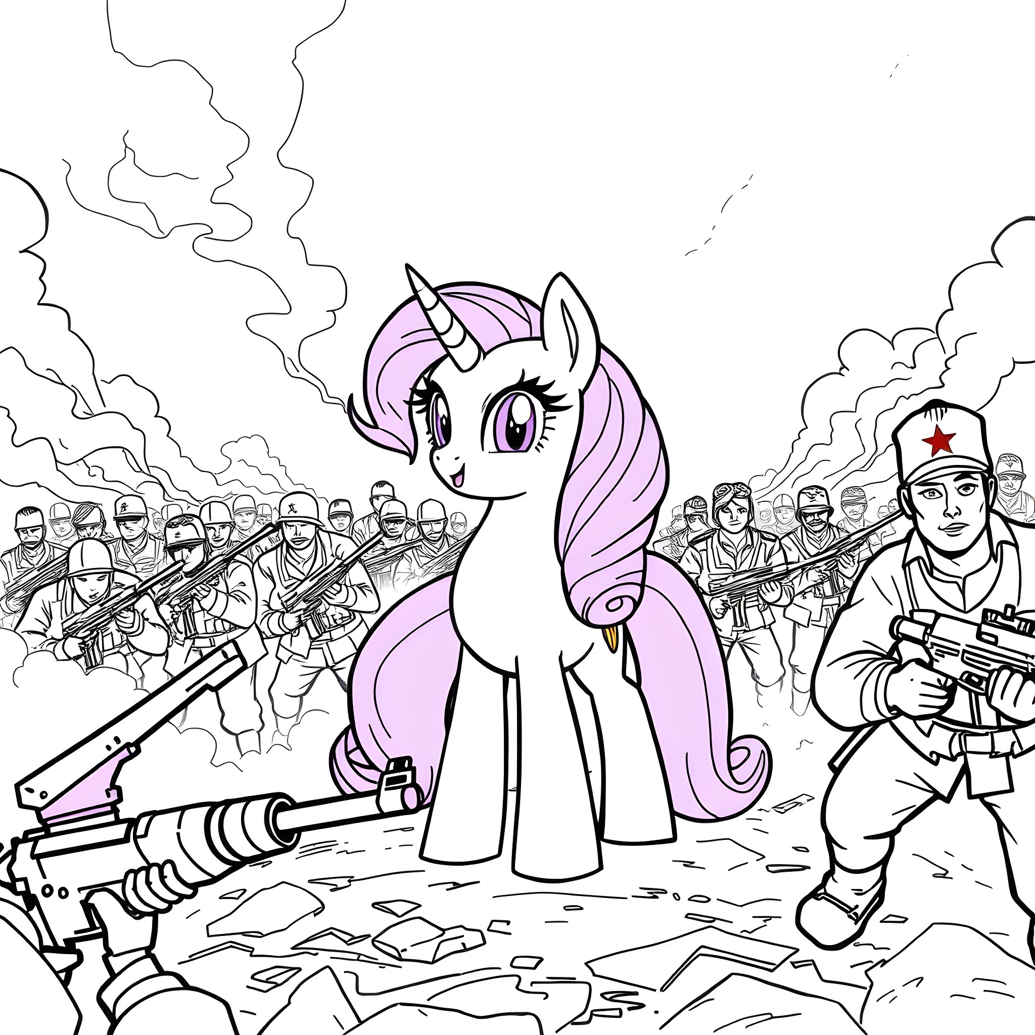 Twilight Sparkle in the Midst of a Conflict Coloring Page (free black-and-white line drawing printable PDF for all, from beginners to advanced learners, including children, teens, adults, and seniors)