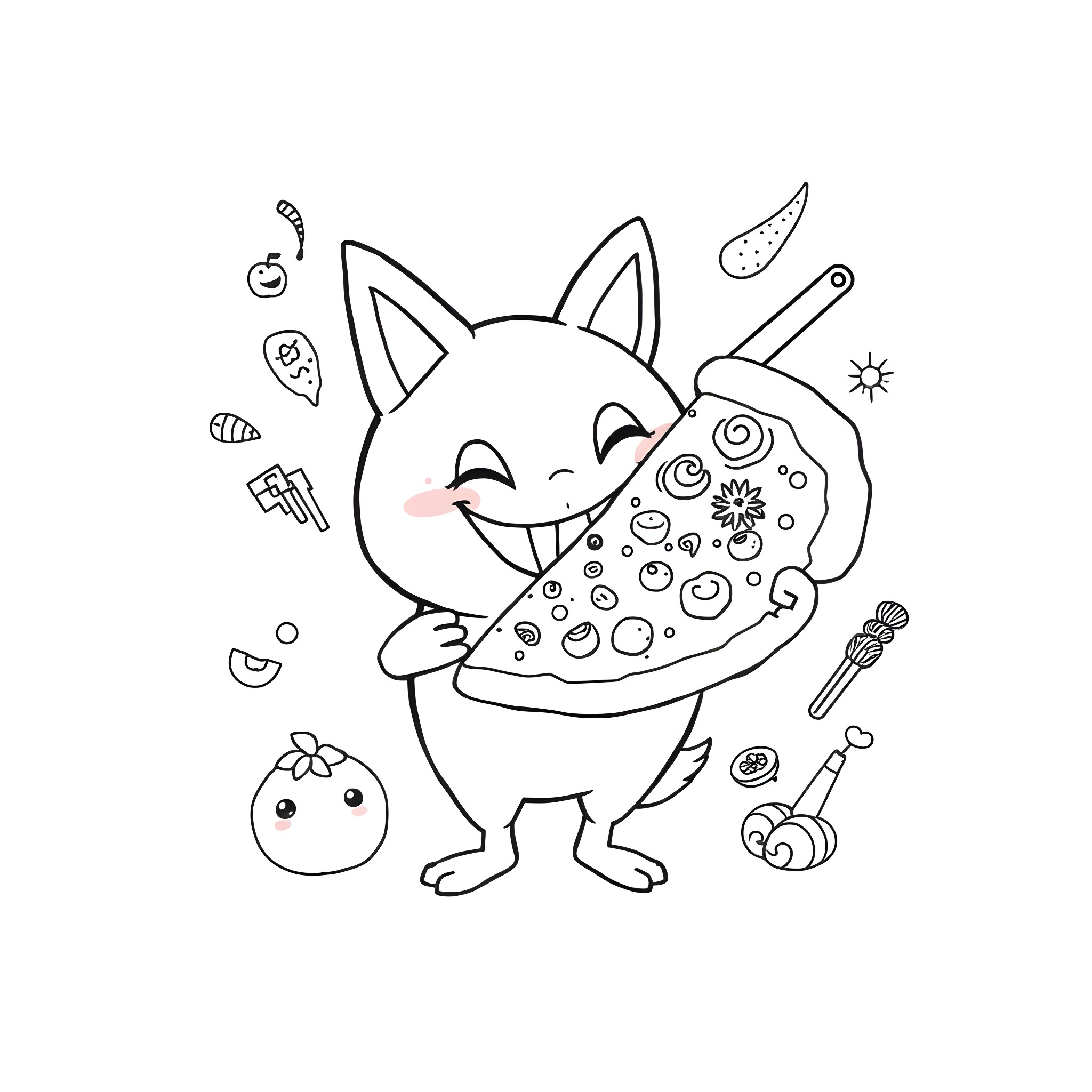 Kuromi enjoying a whimsical picnic Coloring Page (free black-and-white line drawing printable PDF for all, from beginners to advanced learners, including children, teens, adults, and seniors)