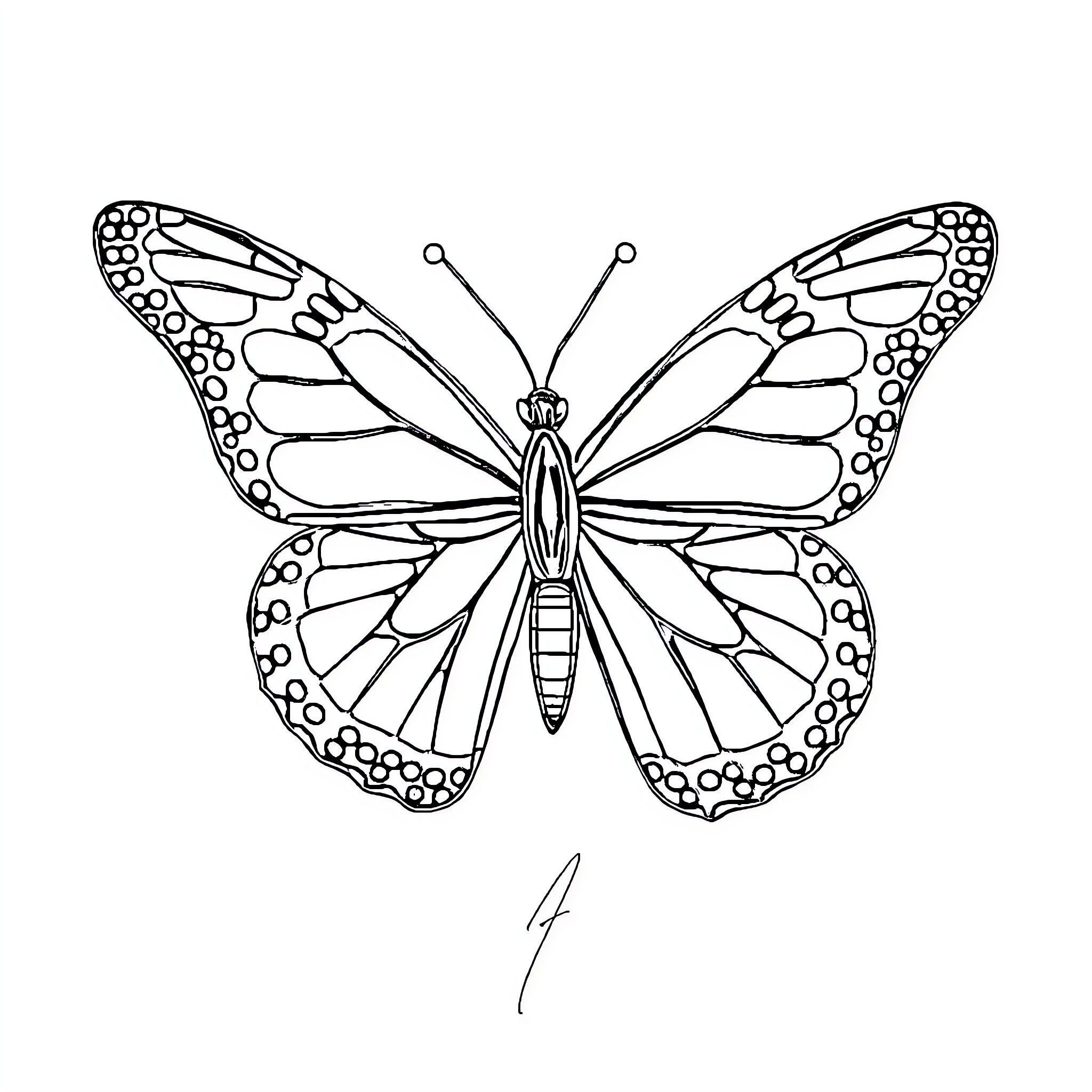 Butterfly with intricate wing pattern Coloring Page (free black-and-white line drawing printable PDF for all, from beginners to advanced learners, including children, teens, adults, and seniors)