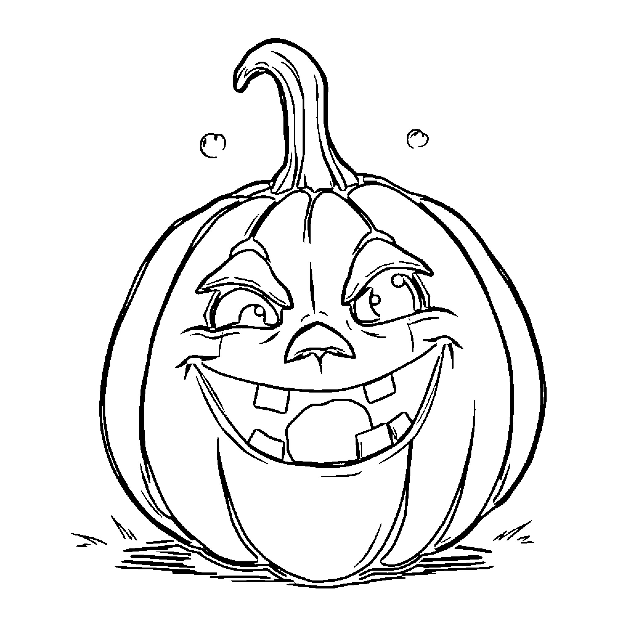 Pumpkin with a Joyful Expression Coloring Page (free black-and-white line drawing printable PDF for all, from beginners to advanced learners, including children, teens, adults, and seniors)