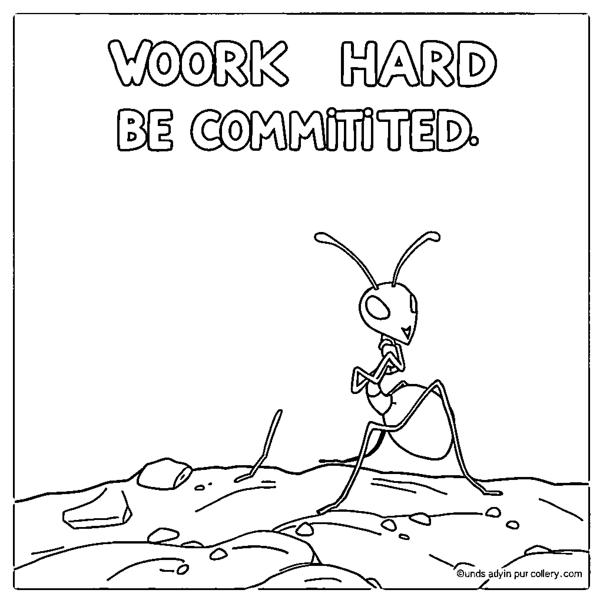 Ant working hard and committed Coloring Page (free black-and-white line drawing printable PDF for all, from beginners to advanced learners, including children, teens, adults, and seniors)