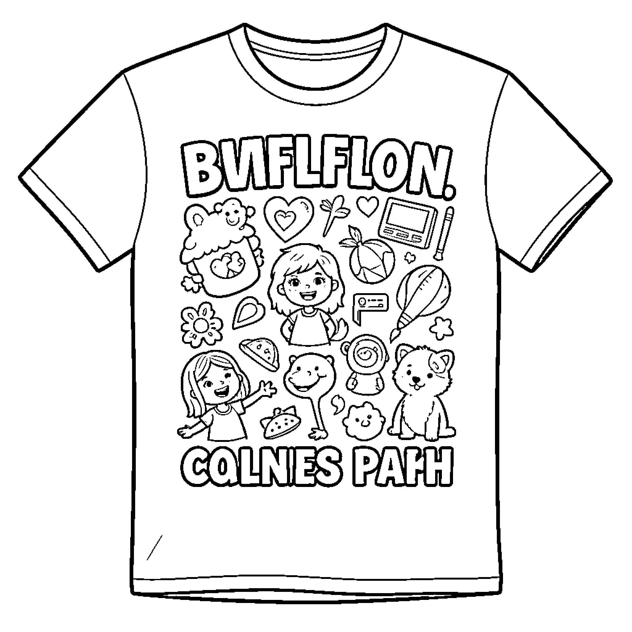 T-Shirt with Coloring Page Design Coloring Page (free black-and-white line drawing printable PDF for all, from beginners to advanced learners, including children, teens, adults, and seniors)